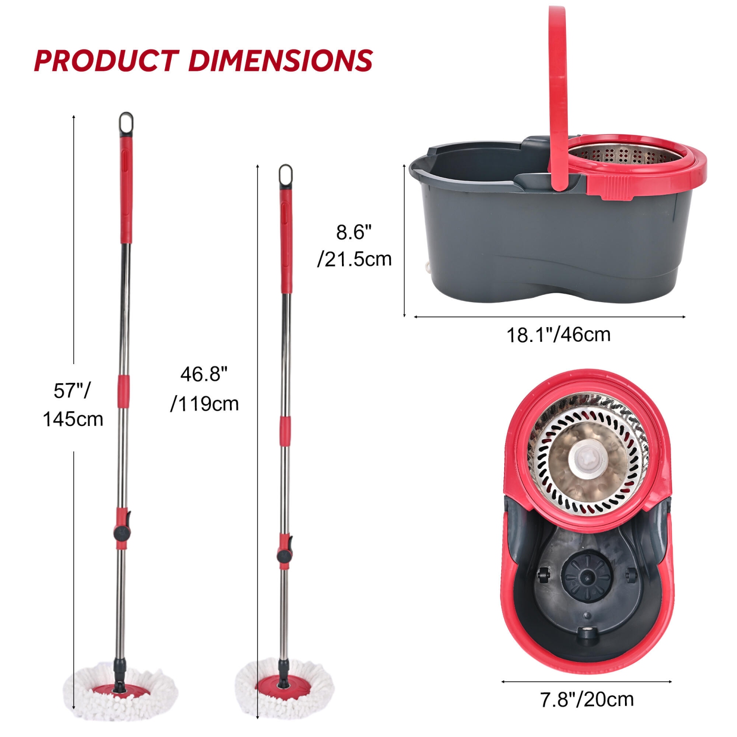 Spin Mop and Bucket Set, Floor Cleaning Set with 1 Extra Mop Head, Detachable Spinning Basket and Easy Wring 360°Magic Mop, Swivel Wet and Dry Mop