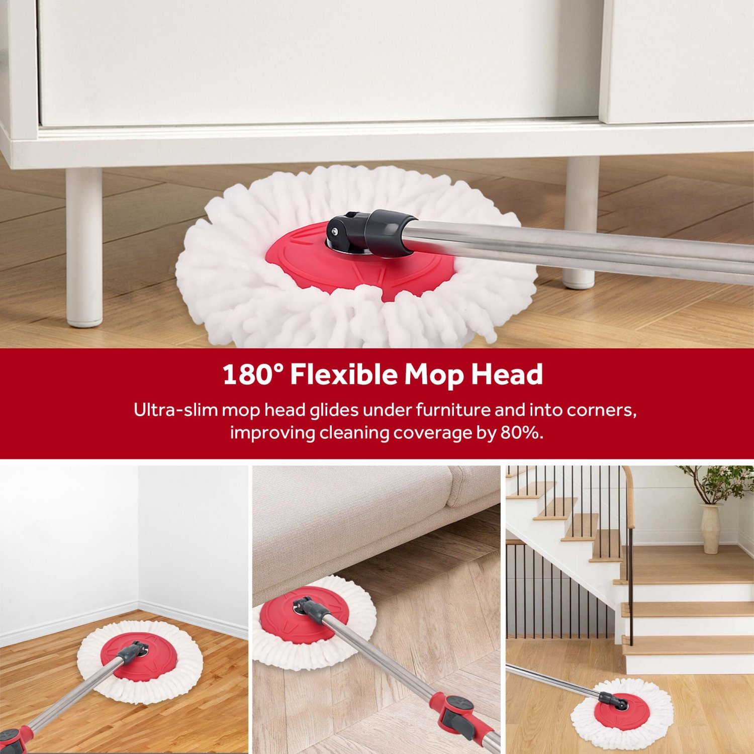 Spin Mop and Bucket Set, Floor Cleaning Set with 1 Extra Mop Head, Detachable Spinning Basket and Easy Wring 360°Magic Mop, Swivel Wet and Dry Mop