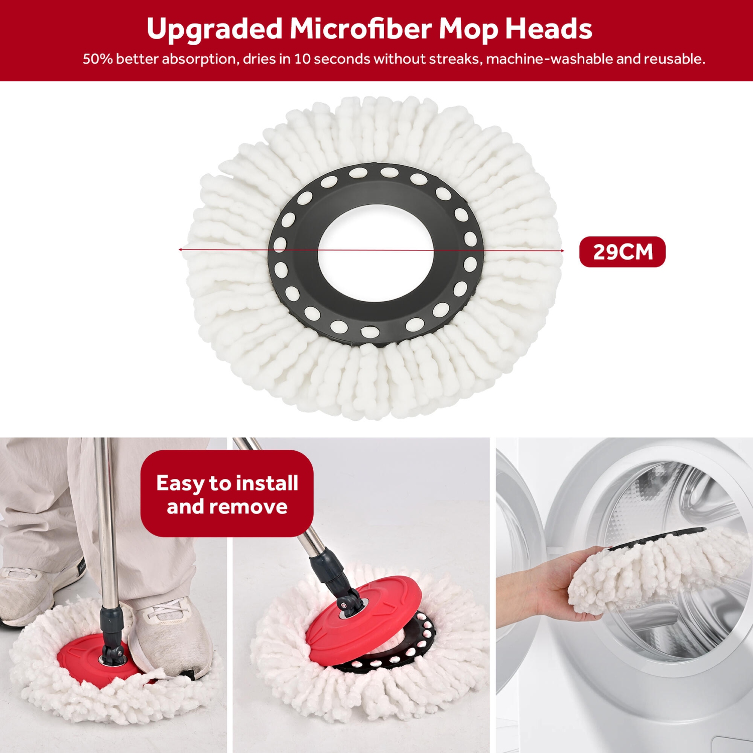 Spin Mop and Bucket Set, Floor Cleaning Set with 1 Extra Mop Head, Detachable Spinning Basket and Easy Wring 360°Magic Mop, Swivel Wet and Dry Mop