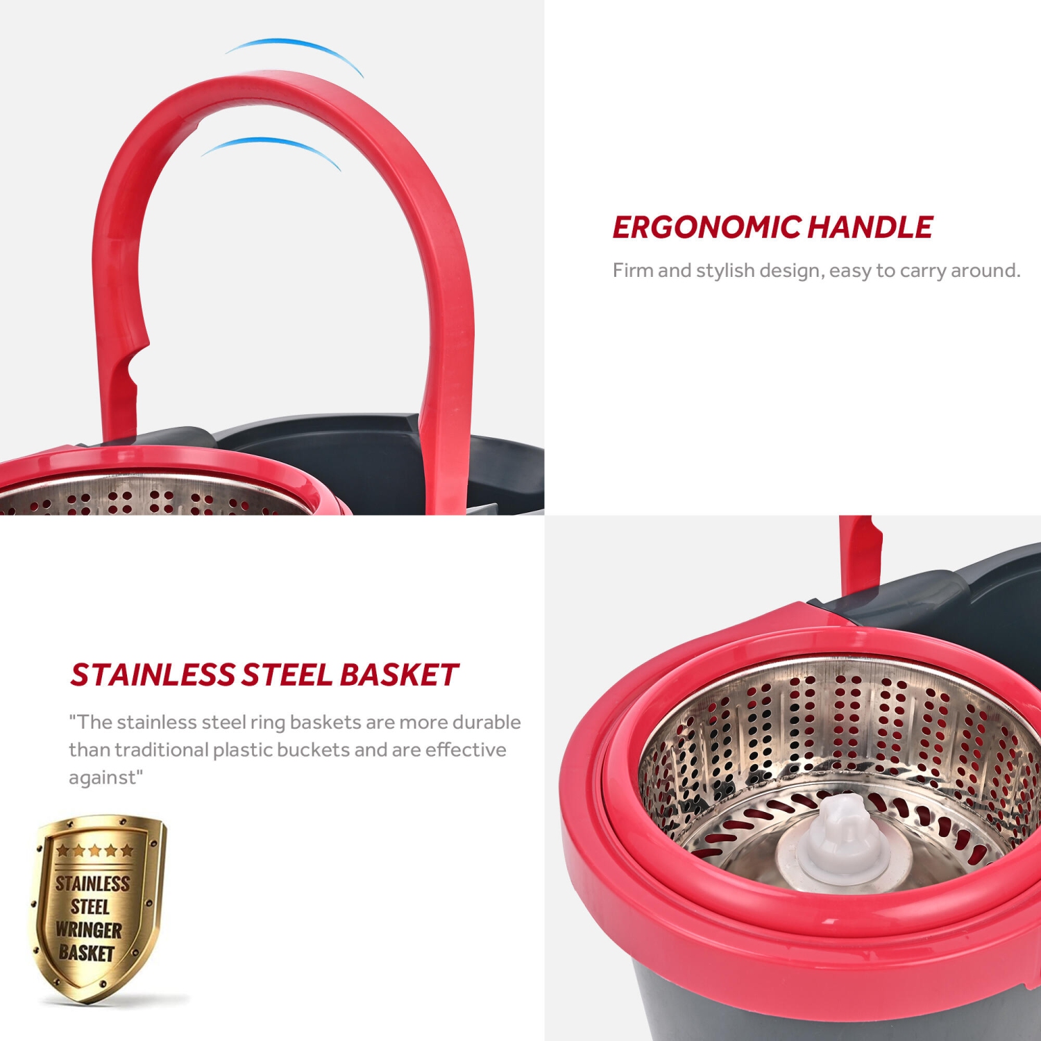 Spin Mop and Bucket Set, Floor Cleaning Set with 1 Extra Mop Head, Detachable Spinning Basket and Easy Wring 360°Magic Mop, Swivel Wet and Dry Mop