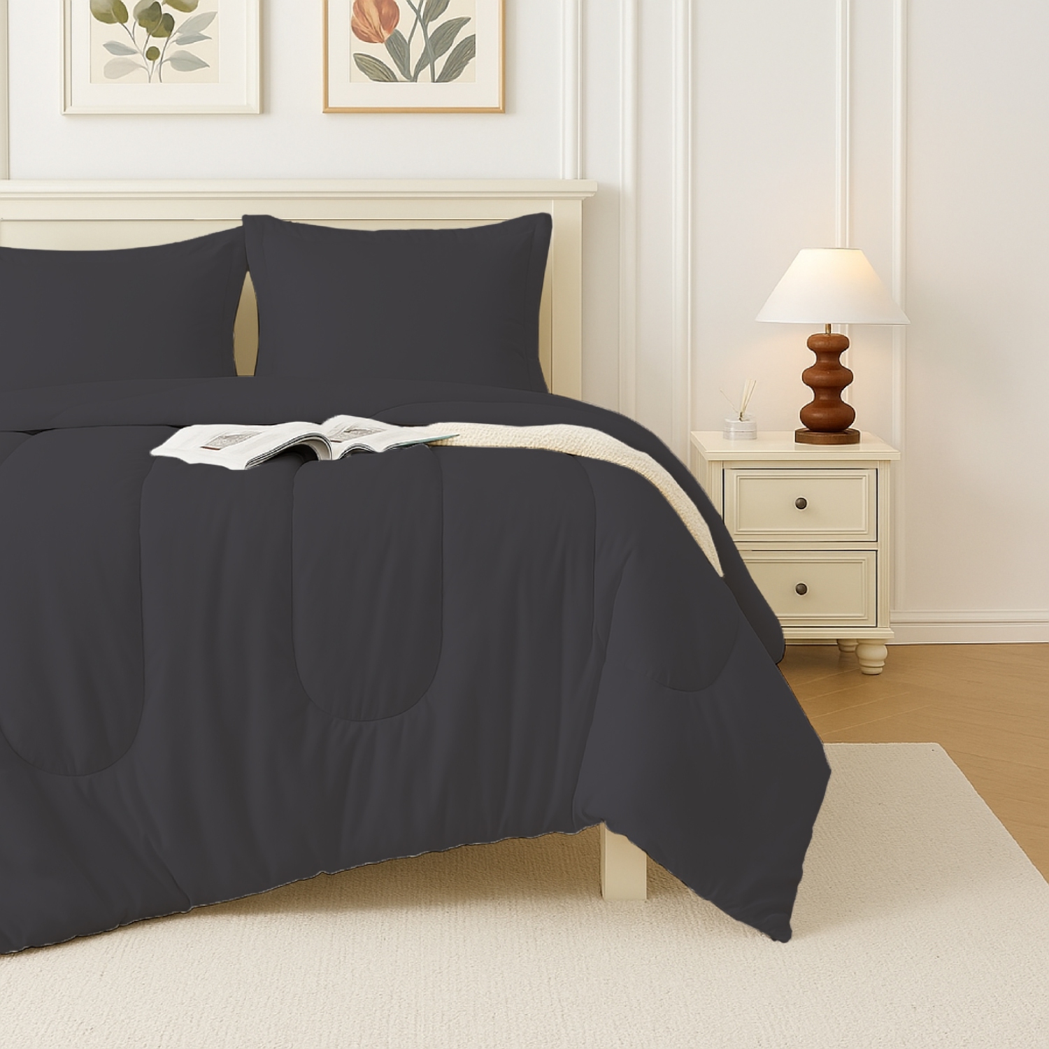 Beddora 5-Piece Bed in a Bag – Includes Comforter, 2 Shams, Decorative Cushion & Square Cushion – Ultra-Soft, All-Season Bedding – Queen – Forged Iron