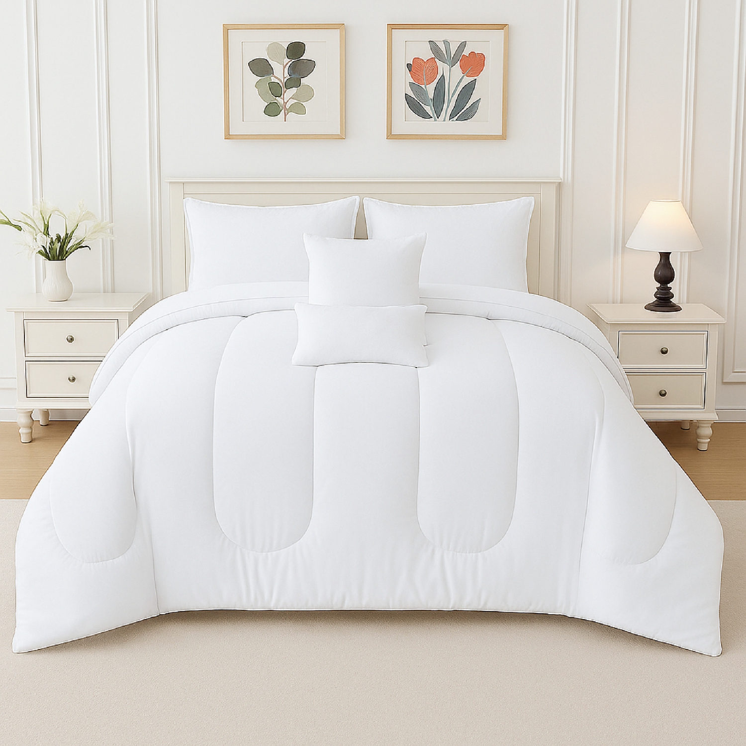 Lit dans un sac 5 pièces Beddora – Comprend couvre-lit, 2 couvre-oreillers, coussin décoratif et coussin carré – Très doux, literie toutes saisons –