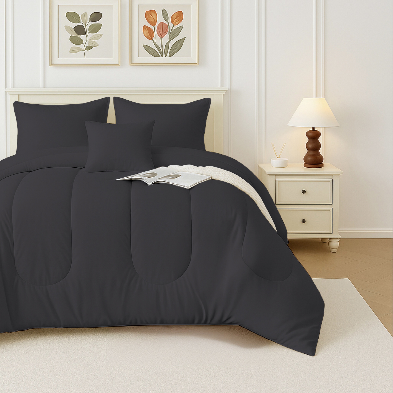 Beddora 5-Piece Bed in a Bag – Includes Comforter, 2 Shams, Decorative Cushion & Square Cushion – Ultra-Soft, All-Season Bedding – King – Forged Iron