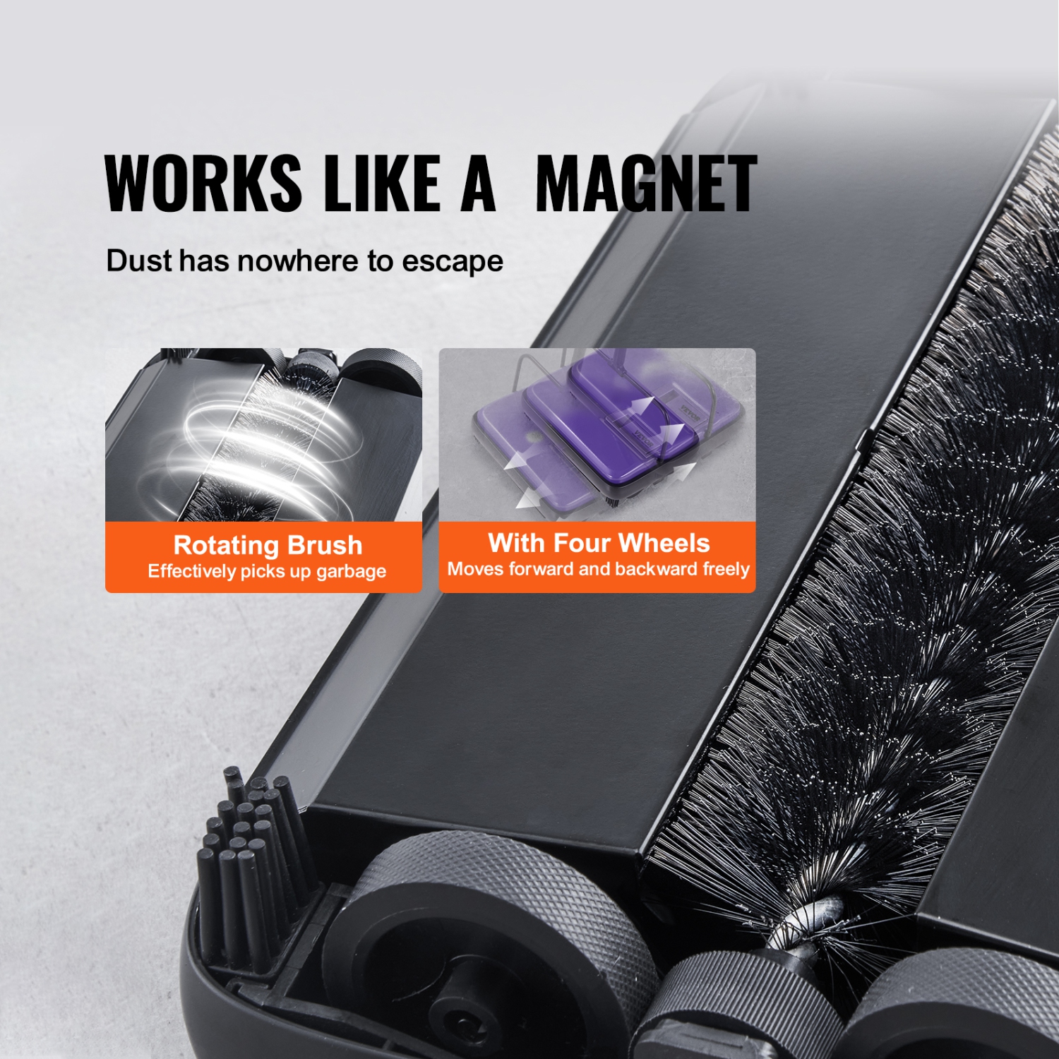 VEVOR 300 ml Capacity Floor Sweeper Dustbin, Easy to Empty, 6.7 inch Cleaning Width for Home Office Carpets Pet Hair Dust, Purple