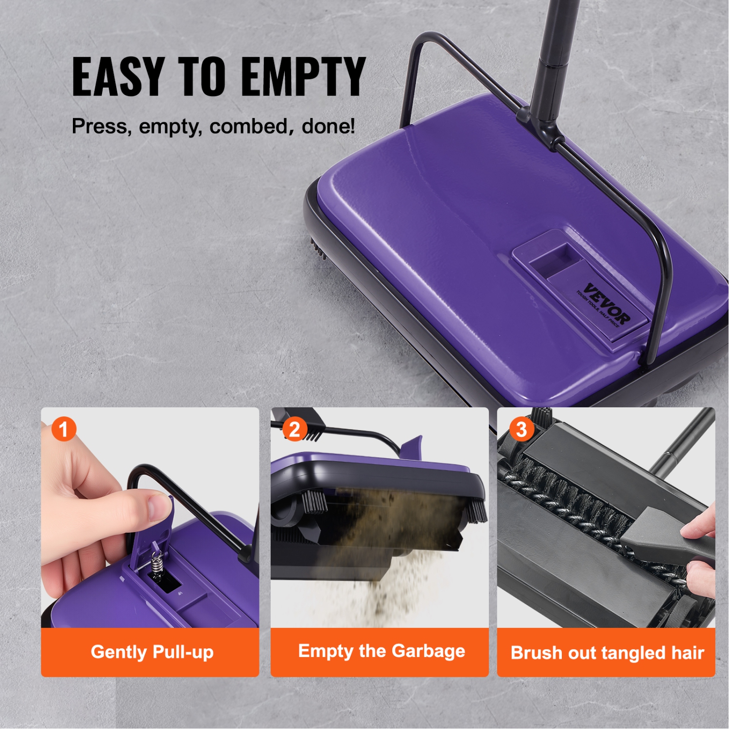 VEVOR 300 ml Capacity Floor Sweeper Dustbin, Easy to Empty, 6.7 inch Cleaning Width for Home Office Carpets Pet Hair Dust, Purple