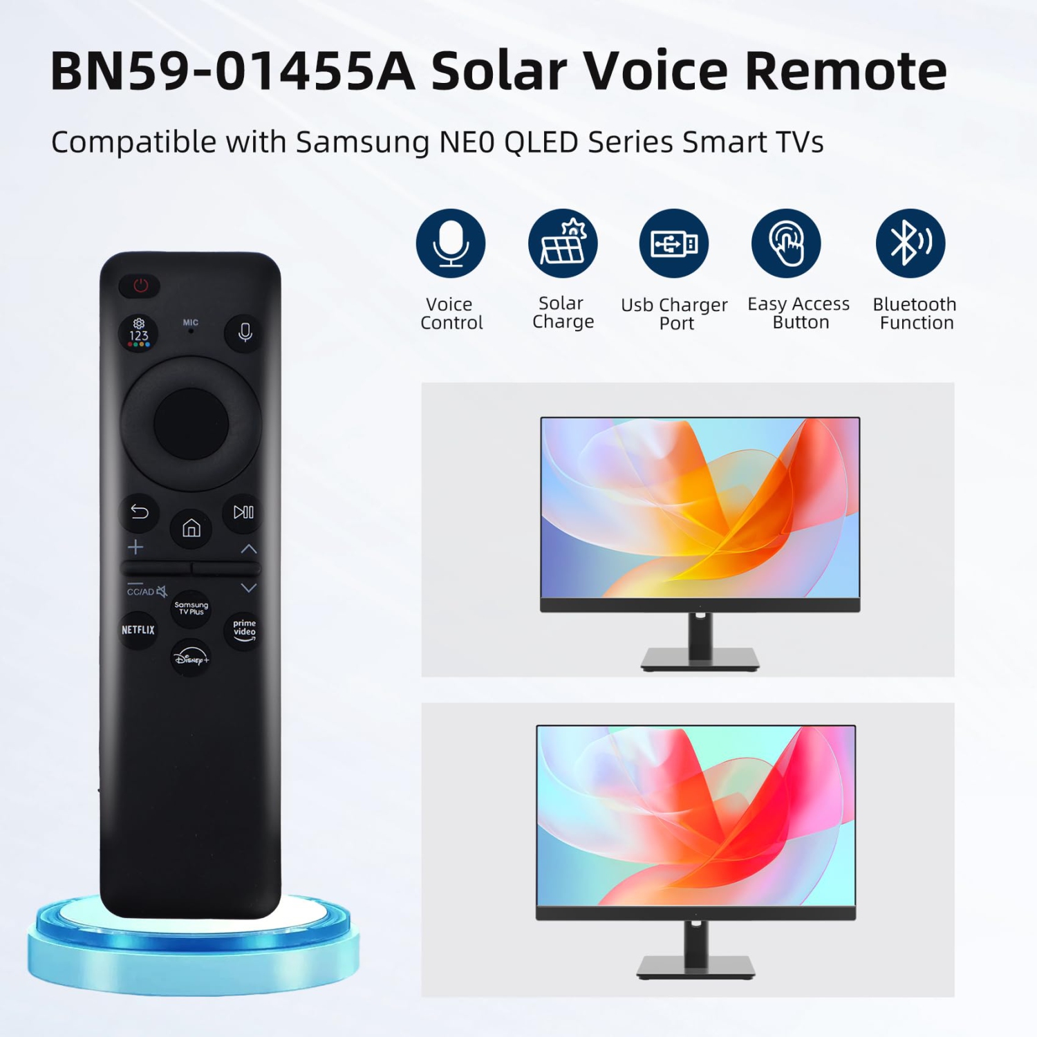 Télécommande de téléviseur à recharge solaire, télécommande vocale BN59-01455&nbsp;A de rechange pour Samsung TV