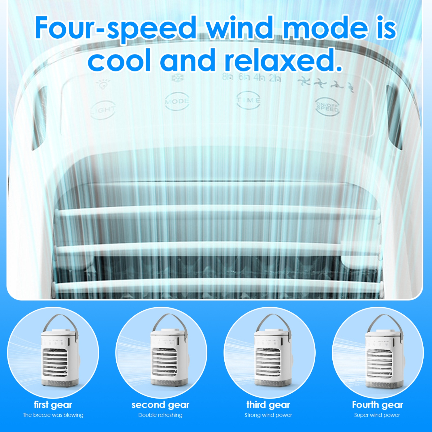 Ventilateur de bureau portatif, mini ventilateur de bureau rechargeable par USB avec 4 vitesses de vent, fonction de minuterie et 7 voyants de