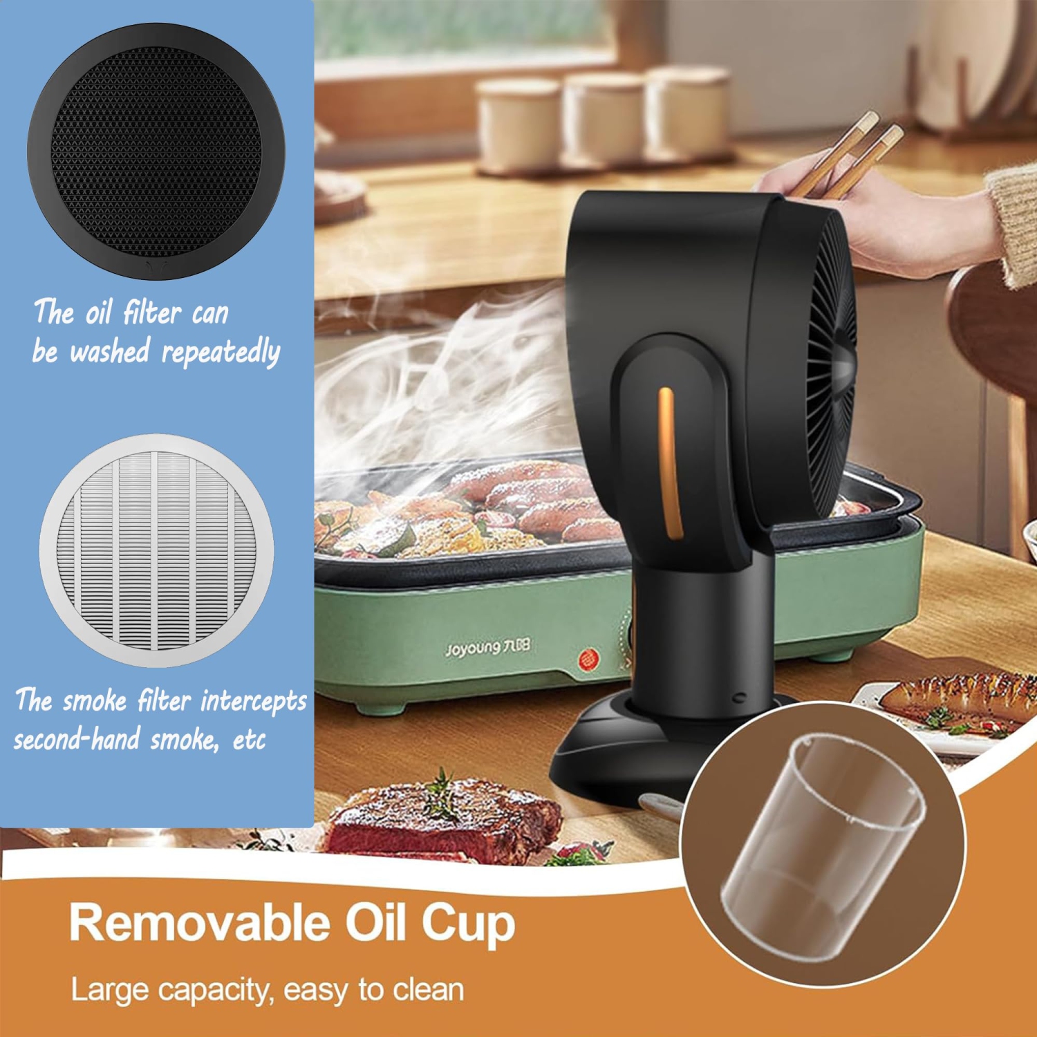 Smoke Fan for Smoking Indoors, Portable Detachable Range Hood, Smoke Purifier for Indoor Barbecue