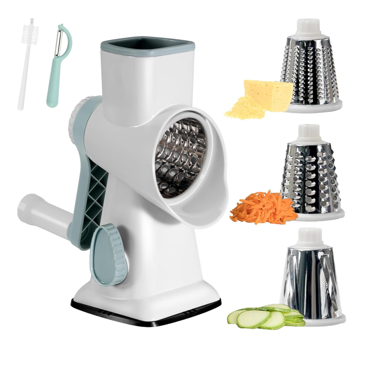 Multifunctional Hand Crank Vegetable Cutter, Rotary Cheese Grater with 3 Replaceable Blades, Suitable for Cutting Cheese, Vegetables in the Kitchen