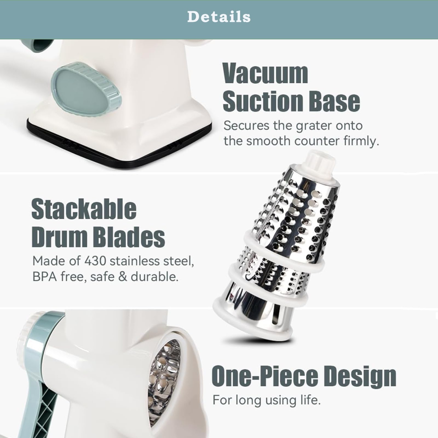 Multifunctional Hand Crank Vegetable Cutter, Rotary Cheese Grater with 3 Replaceable Blades, Suitable for Cutting Cheese, Vegetables in the Kitchen