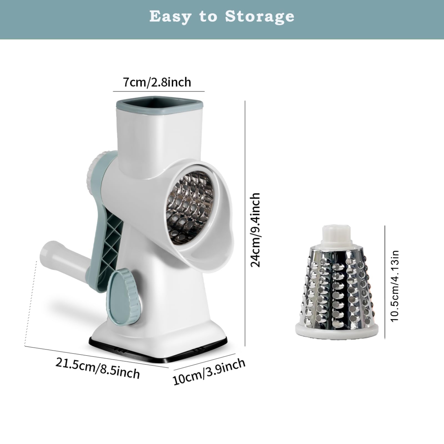 Multifunctional Hand Crank Vegetable Cutter, Rotary Cheese Grater with 3 Replaceable Blades, Suitable for Cutting Cheese, Vegetables in the Kitchen