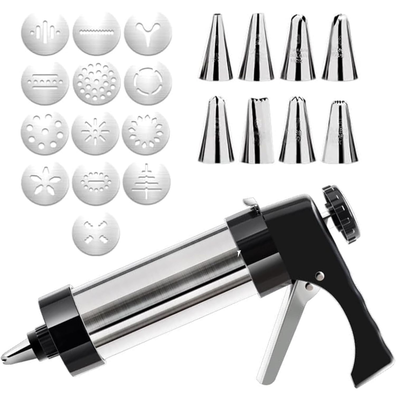 Cookie Stamper Set with 8 Piping Nozzles and 13 Cookie Trays for DIY Christmas Cookie Making