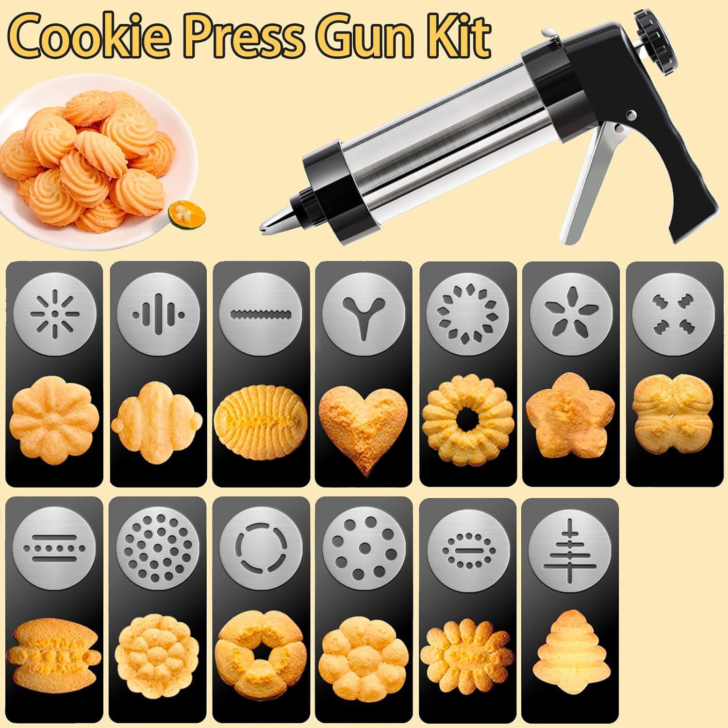 Cookie Stamper Set with 8 Piping Nozzles and 13 Cookie Trays for DIY Christmas Cookie Making