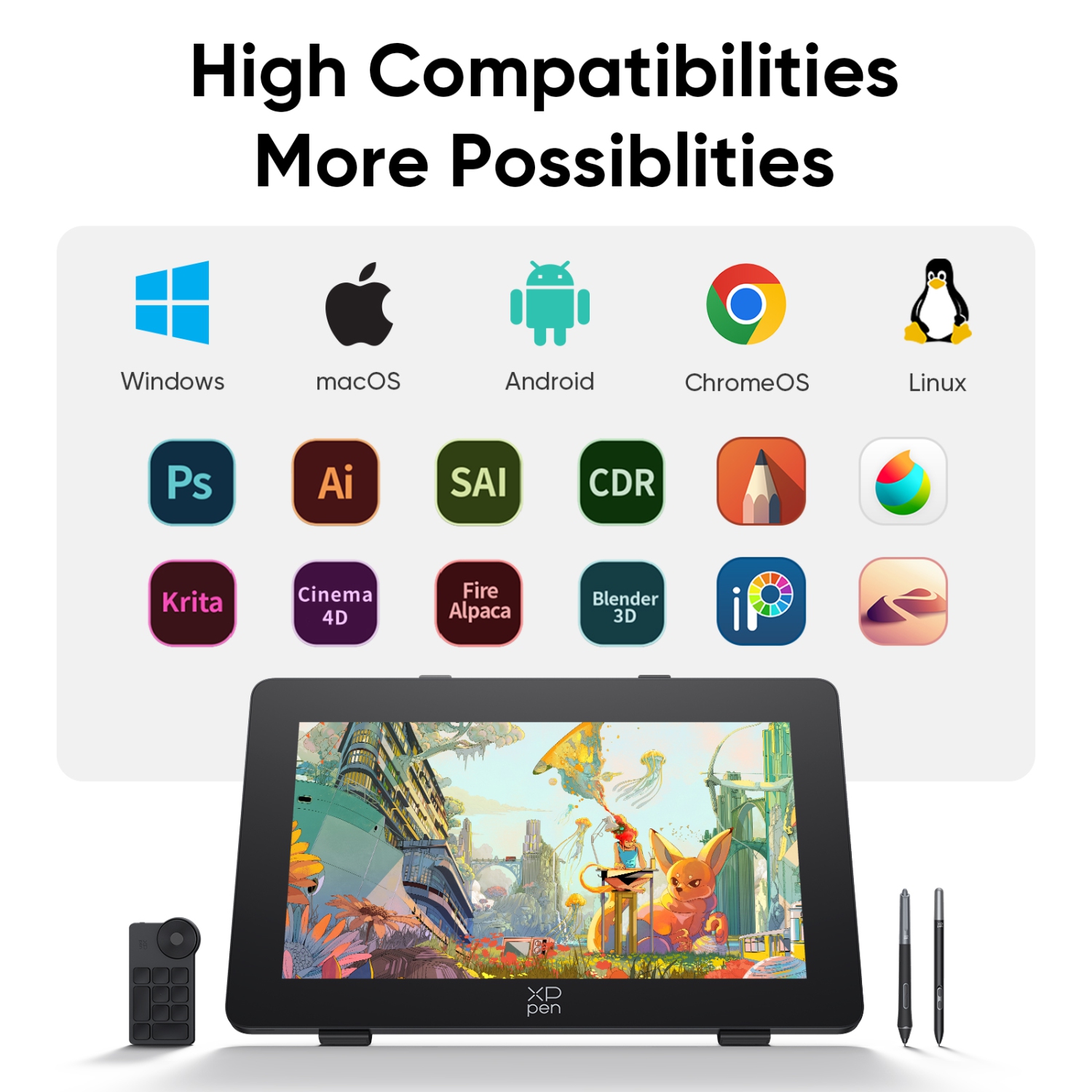 XPPen 23.8'' 4K Ultra HD Drawing Tablet with Large Screen with 16384 Pen Pressure Stylus Wireless Keydial