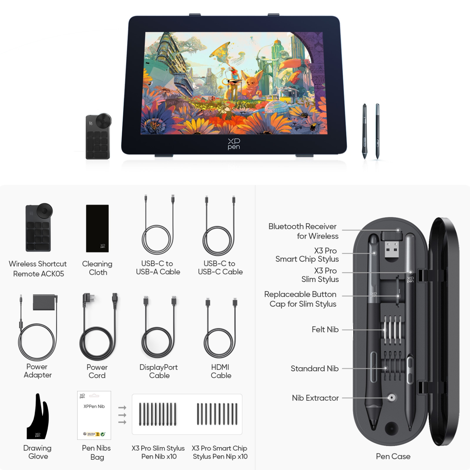 XPPen 23.8'' 4K Ultra HD Drawing Tablet with Large Screen with 16384 Pen Pressure Stylus Wireless Keydial