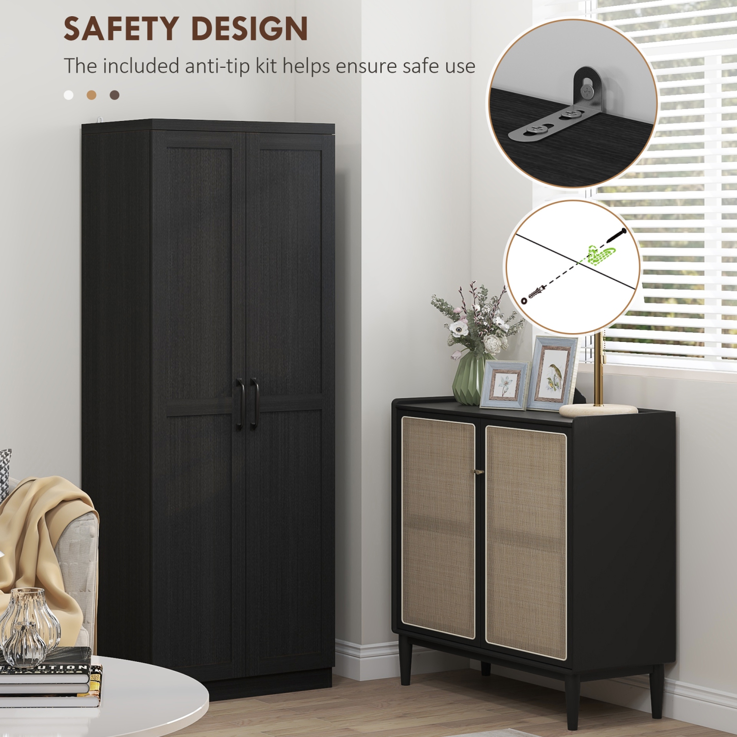 HOMCOM – Armoire garde-manger de 63&nbsp;po avec portes Shaker, armoire de rangement autonome haut moderne avec tablettes réglables, noir