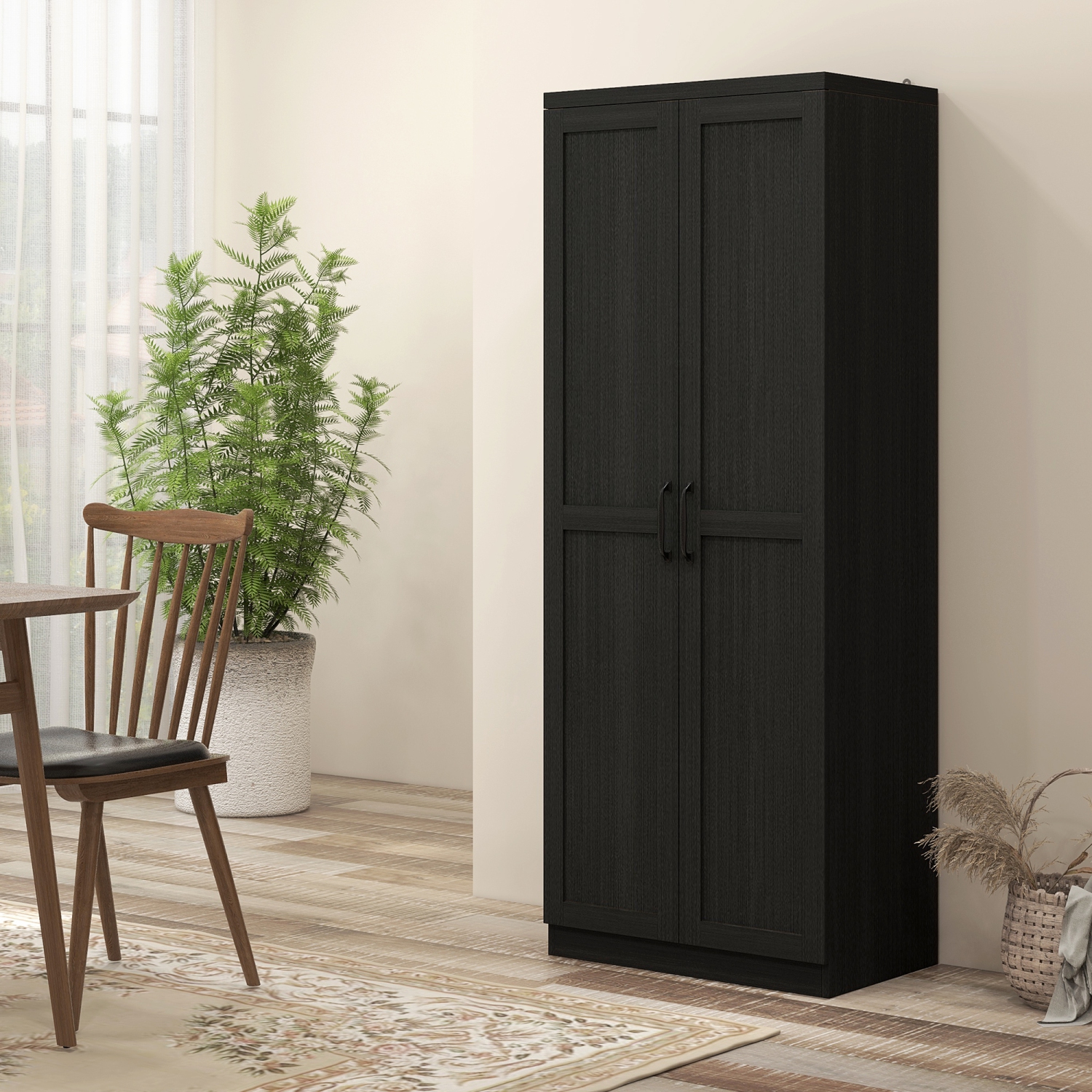 HOMCOM – Armoire garde-manger de 63&nbsp;po avec portes Shaker, armoire de rangement autonome haut moderne avec tablettes réglables, noir