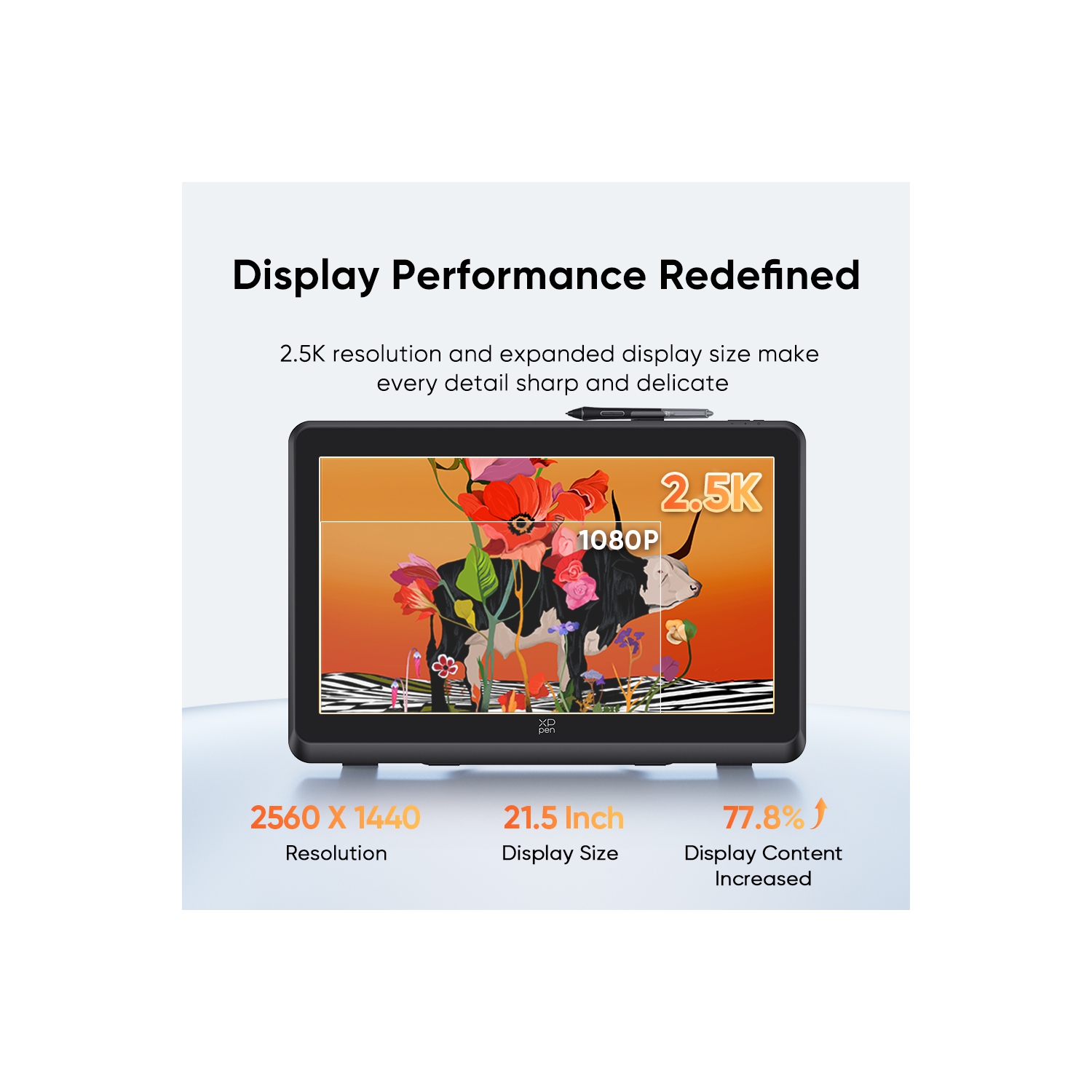 XPPen 21.5'' 2.5K QHD Drawing Pen Tablet with Screen 16384 Pen Pressure Stylus with ACK05 Wireless Keyboard