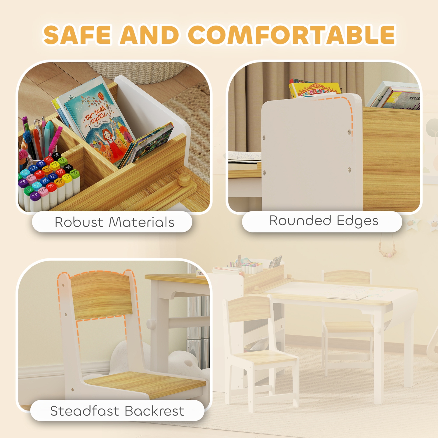 Qaba Kids Table and Chair Set with Paper Roll, Toddler Table and Chair Set with Storage Shelves and Drawers, Art Craft Table for Drawing Writing Aged