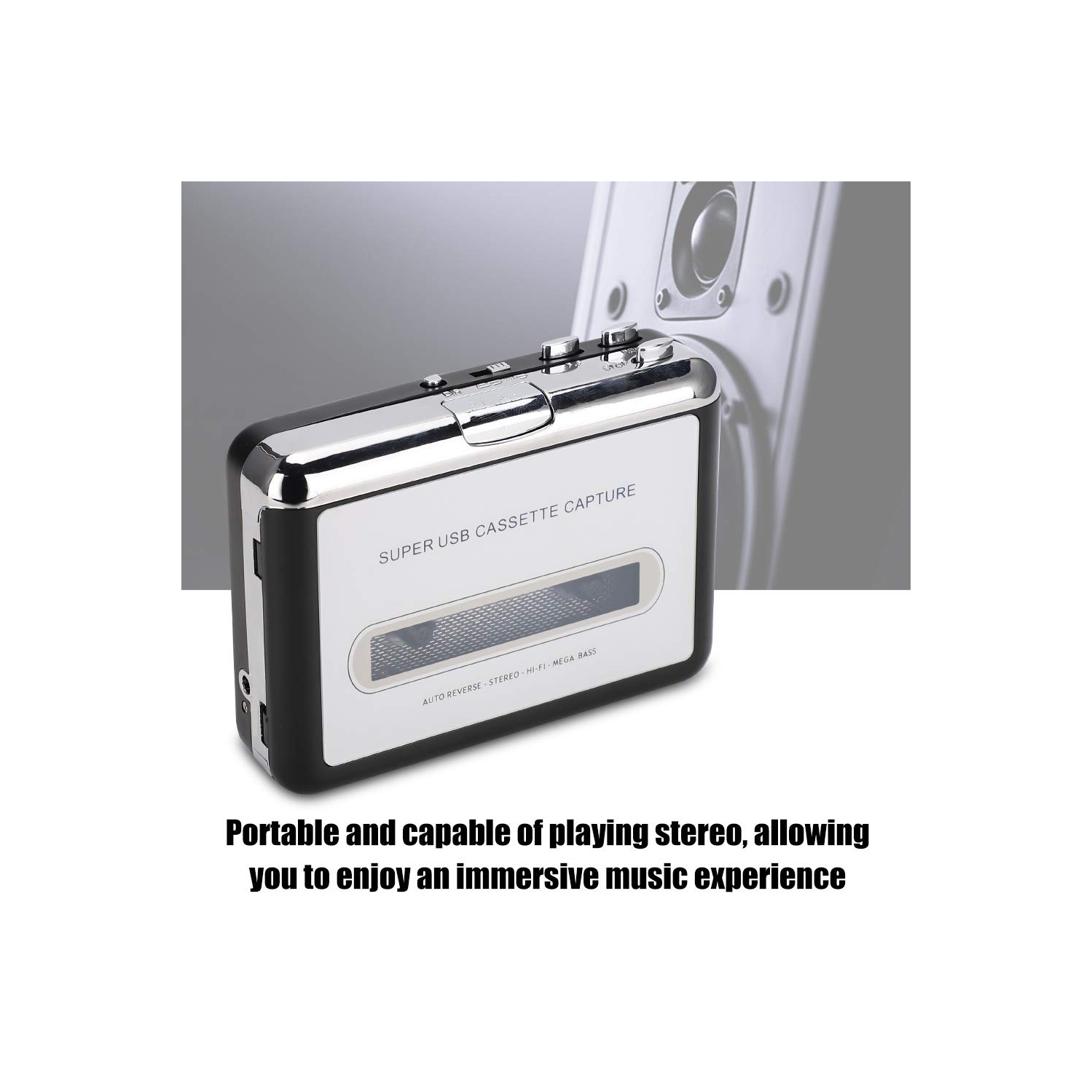 Lecteur de cassettes – Lecteur de cassettes portatif convertissant l'enregistreur de cassettes en format MP3, compatible avec les ordinateurs