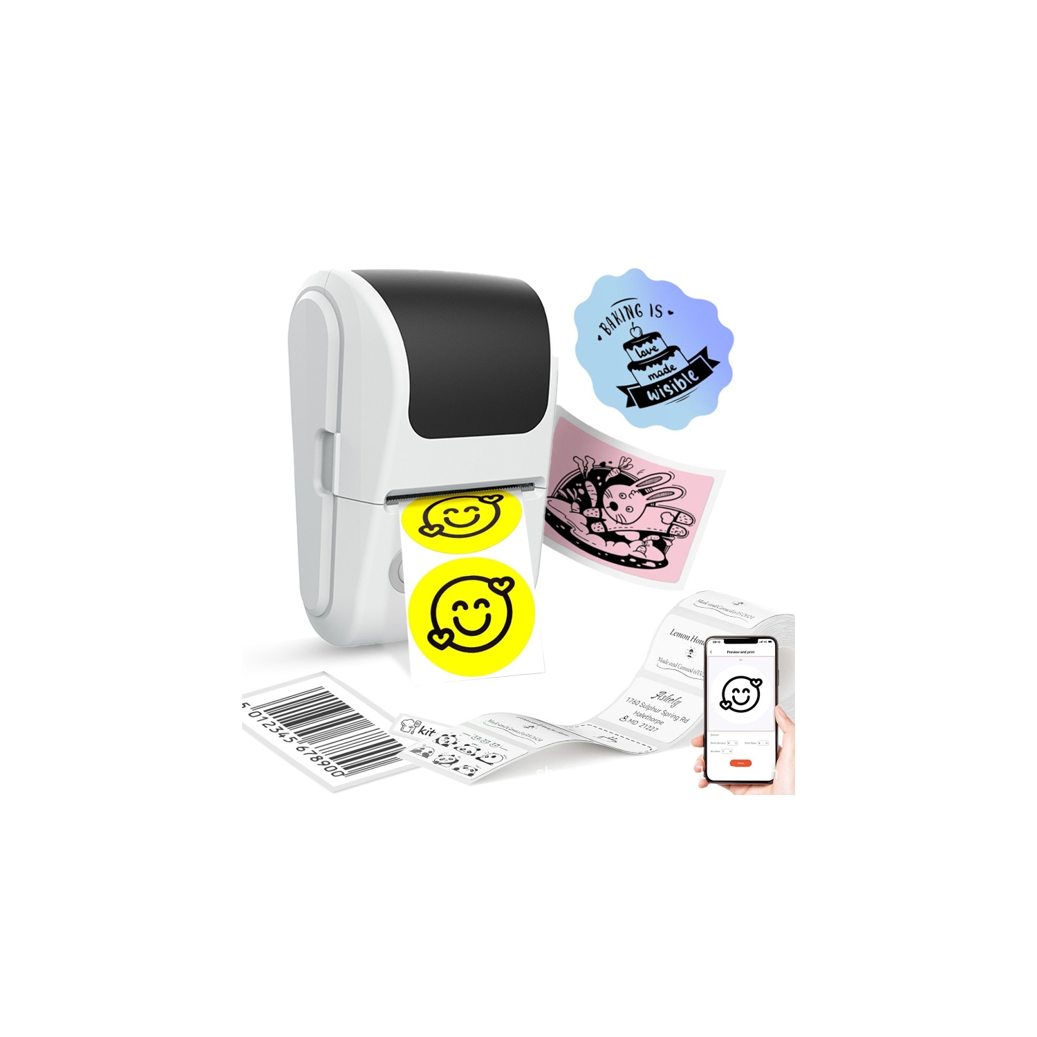 Mini Thermal Label Printer Portable Printer List Name Classification Identification Clothing Label Printer Suitable for Small Business, Mailing,