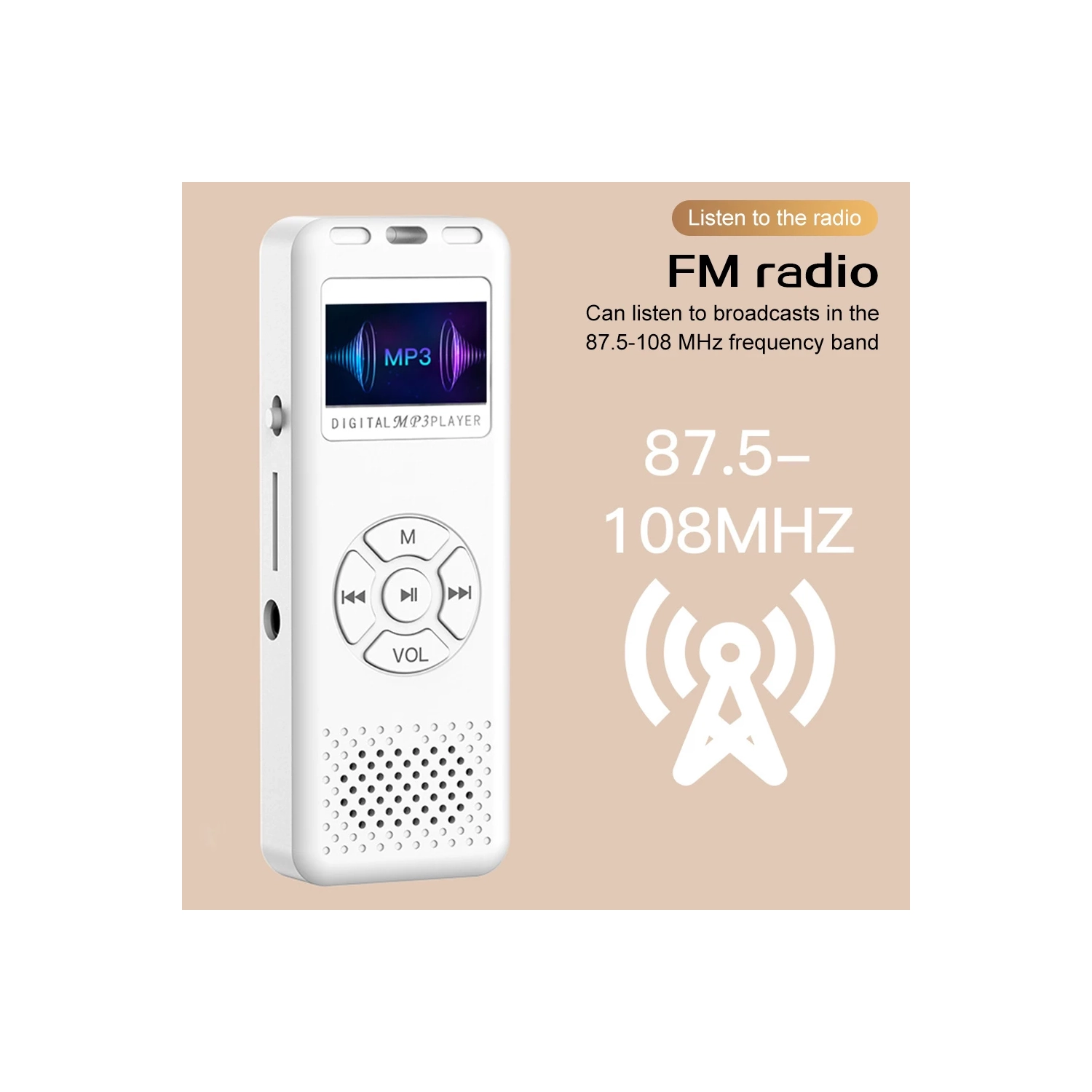 Lecteur MP3/MP4 avec écran, enregistreur Bluetooth, lecteur de musique FM, lecture de romans, mini radio haute fidélité qualité - blanc 16&nbsp;Go