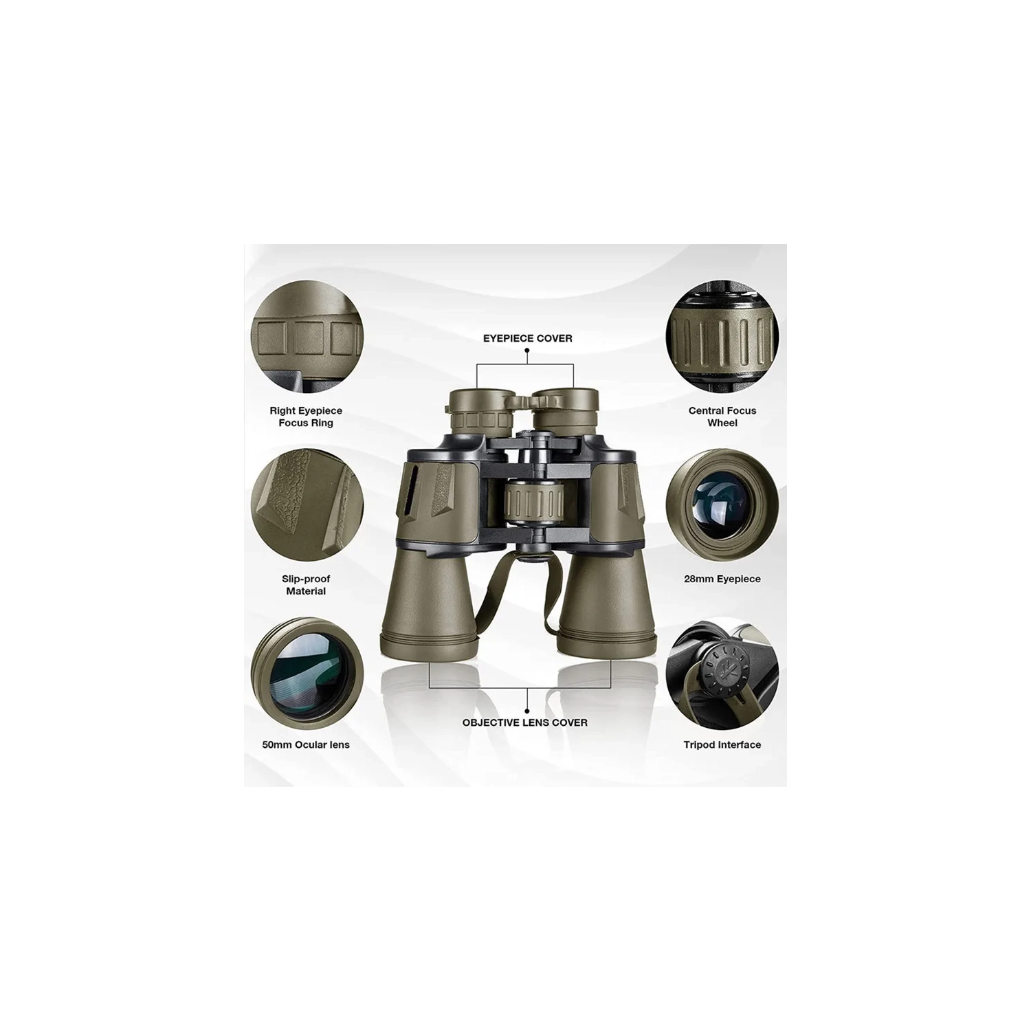 Binoculars 20x50 High Power HD Low Light Night Vision Large Eyepiece Outdoor Mobile Telescope Powerful Telescope Waterproof Hunting Camping