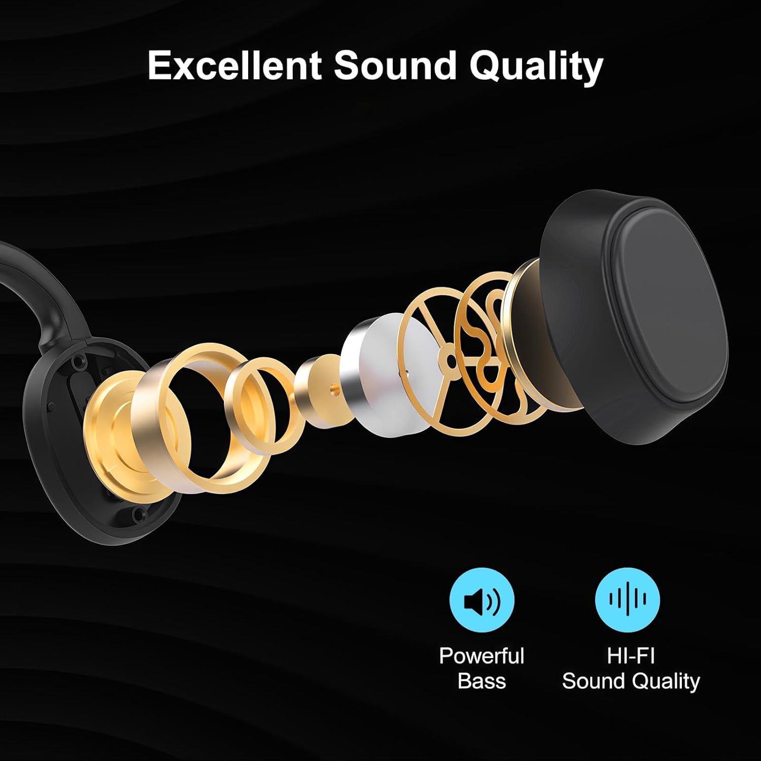 Wireless Bluetooth 5.3 Non-In-Ear Bone Conduction Earphones, Long Battery Life for Calls and Music, IPX5 Waterproof Open-Back Earphones for Running,