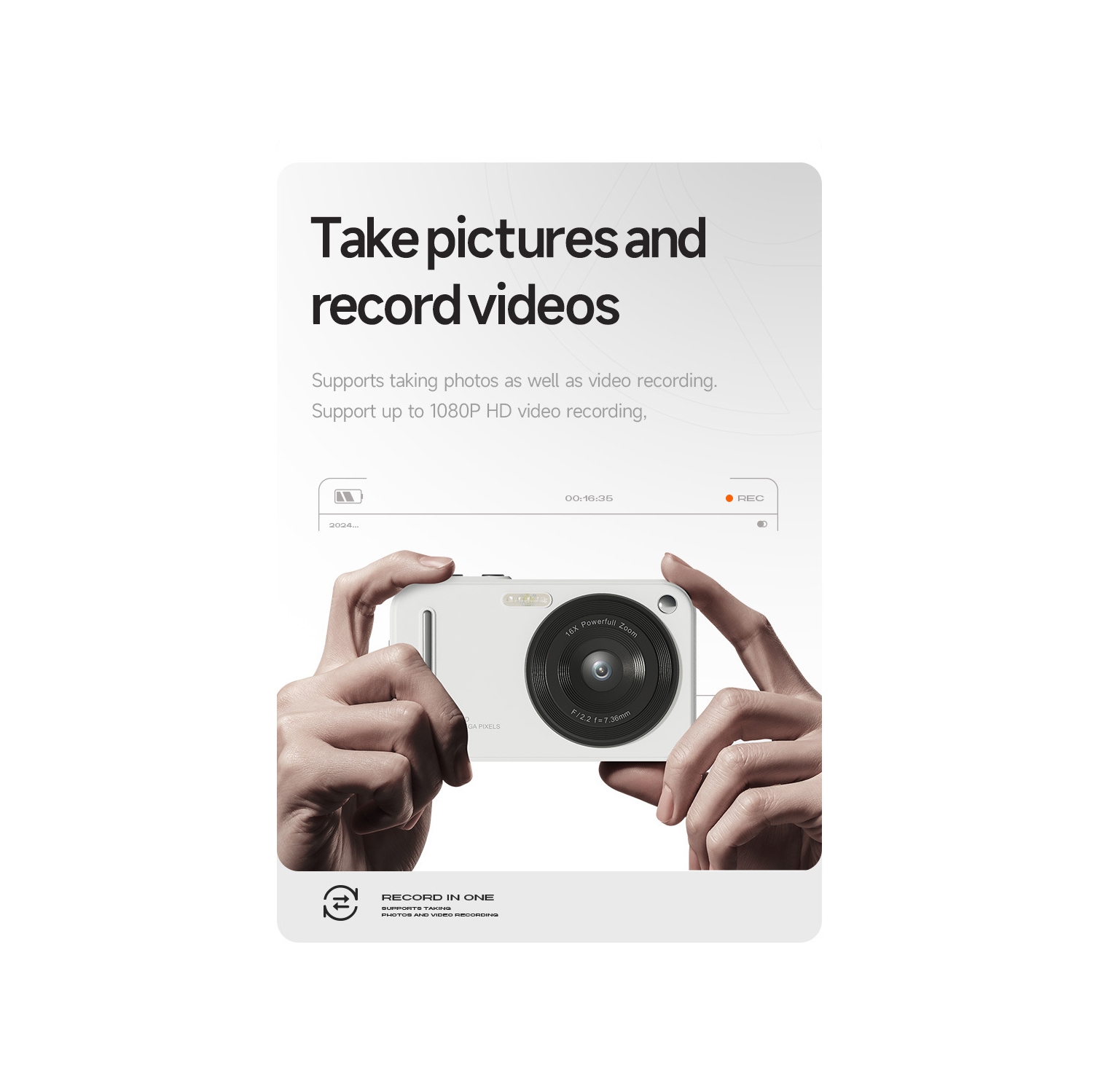 Digital Camera, 2.4 Inch HD Screen with 16x Zoom and Image Shake, Anti-Shake, Wide Angle, Macro, Compact Portable Photography Camera for Boys Girls