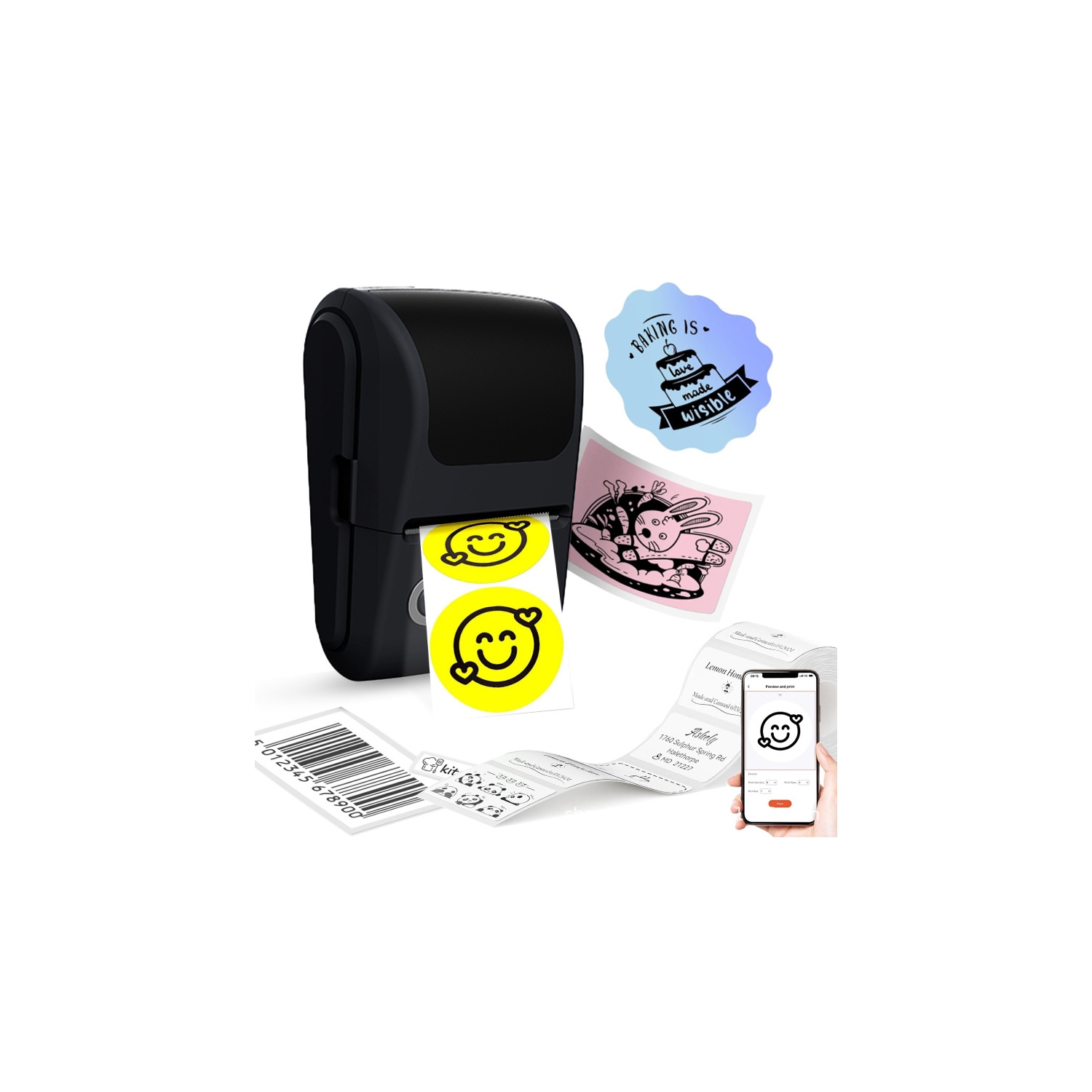 Mini Thermal Label Printer Portable Printer List Name Classification Identification Clothing Label Printer Suitable for Small Business, Mailing,