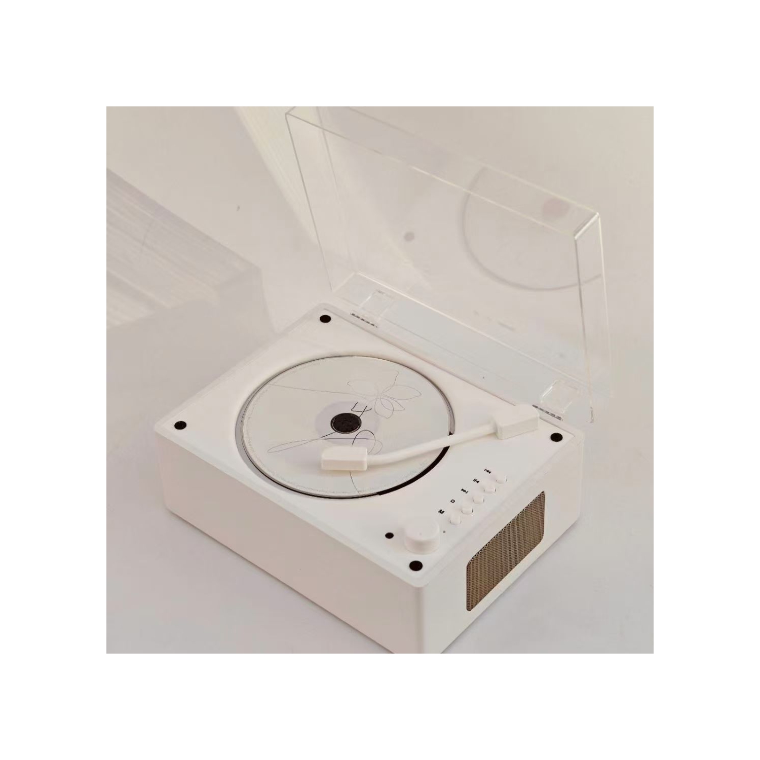 Lecteur CD multifonction rétro, étui en cuir antique portatif Haut-parleur Bluetooth Album musique Hi-Fi cadeau - Blanc grain de bois