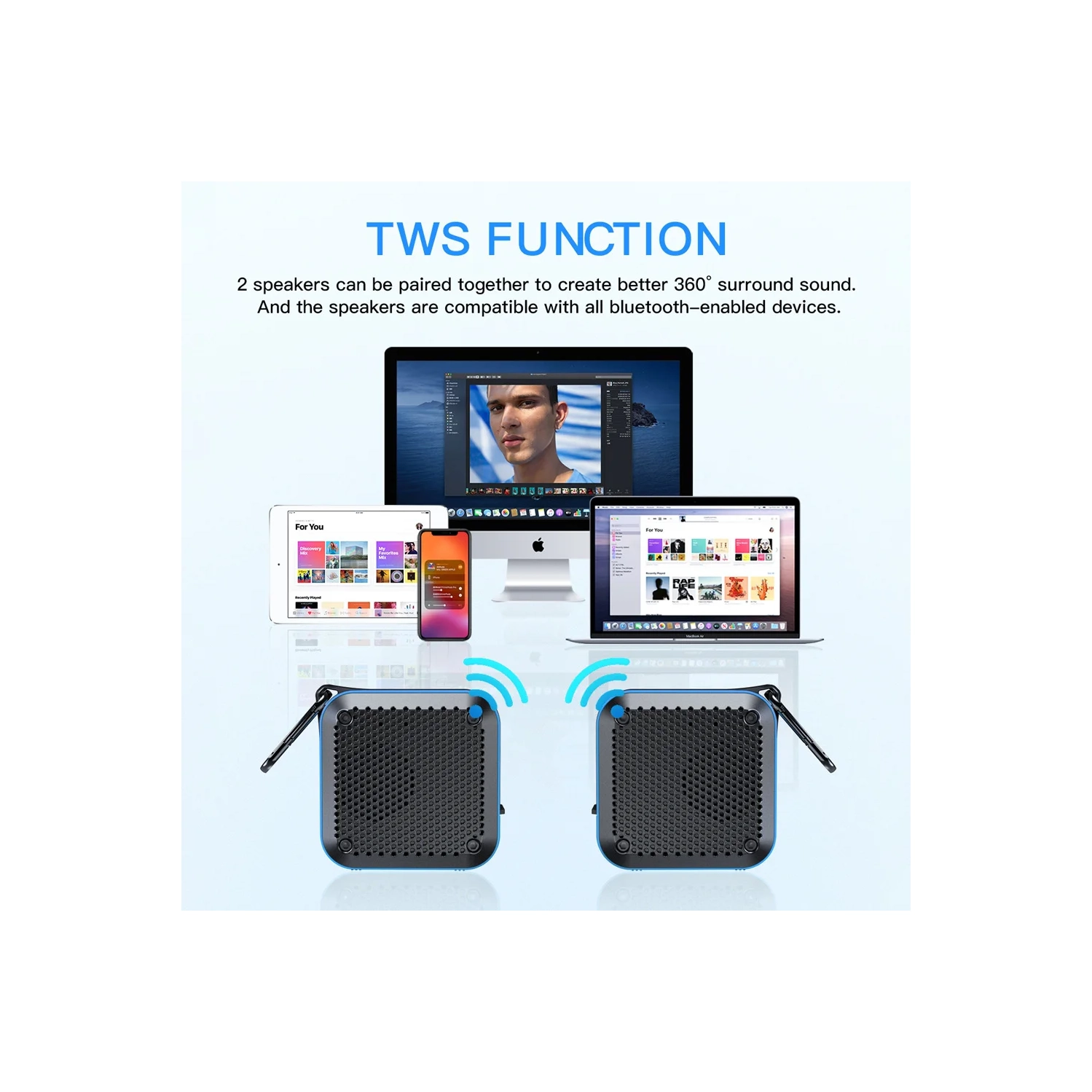Portable outdoor Bluetooth speaker, wireless portable subwoofer, TWS interconnected square mini speaker, 5.1 Bluetooth speaker - black