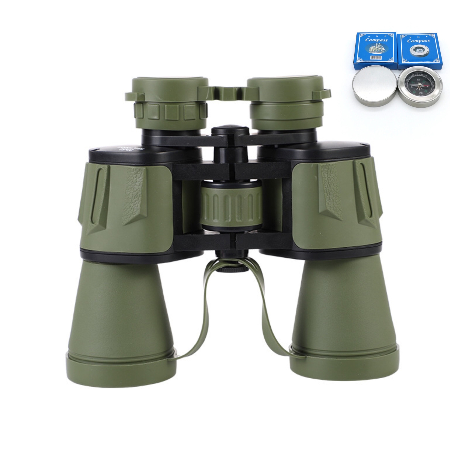 Binoculars 20x50 high power HD low light night vision large eyepiece outdoor mobile phone telescope strong waterproof20X50 green light with compass