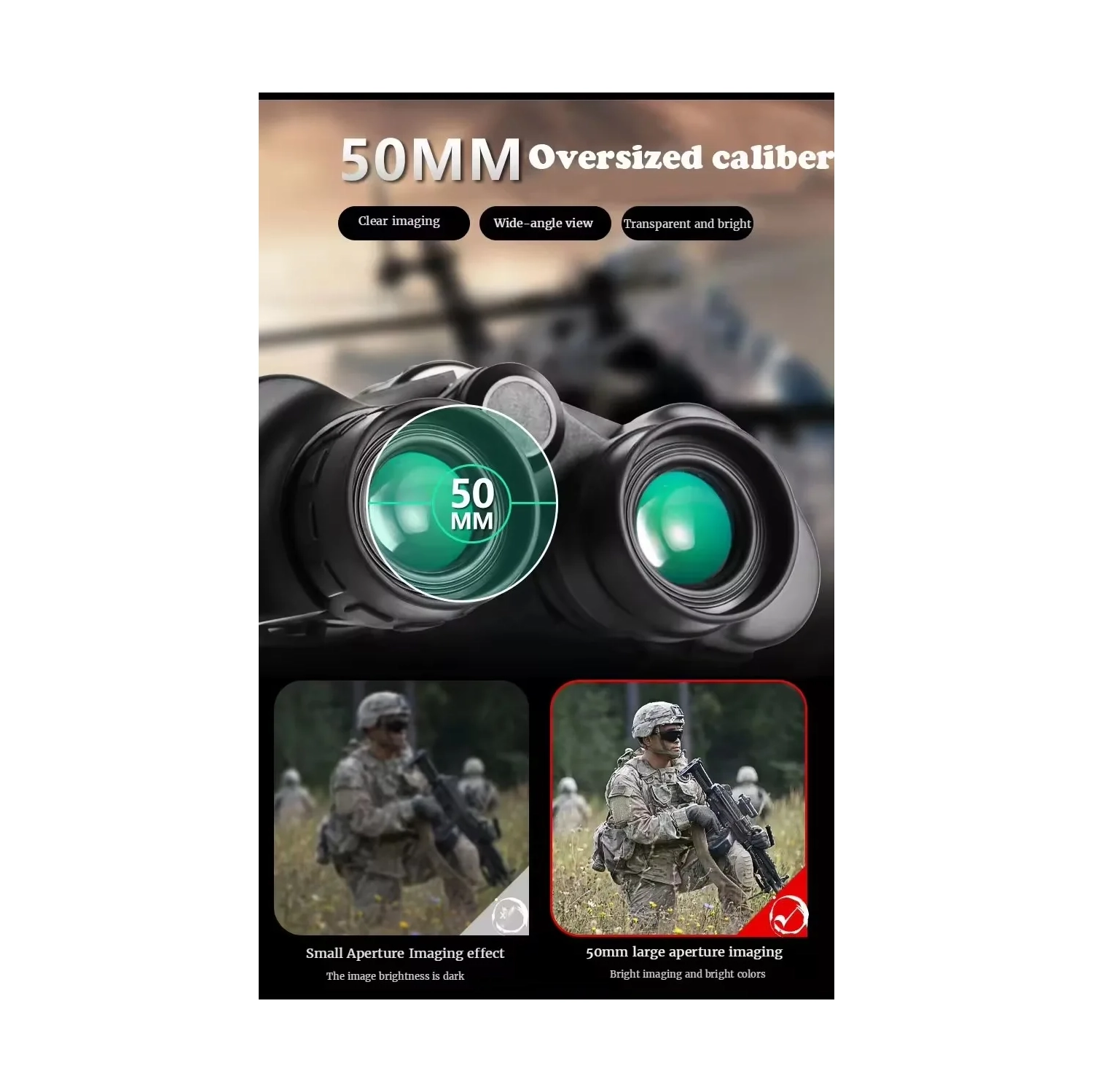 Binoculars 20x50 high magnification high-definition low-light night vision large eyepiece outdoor mobile phone telescope strong waterproof20X50 green