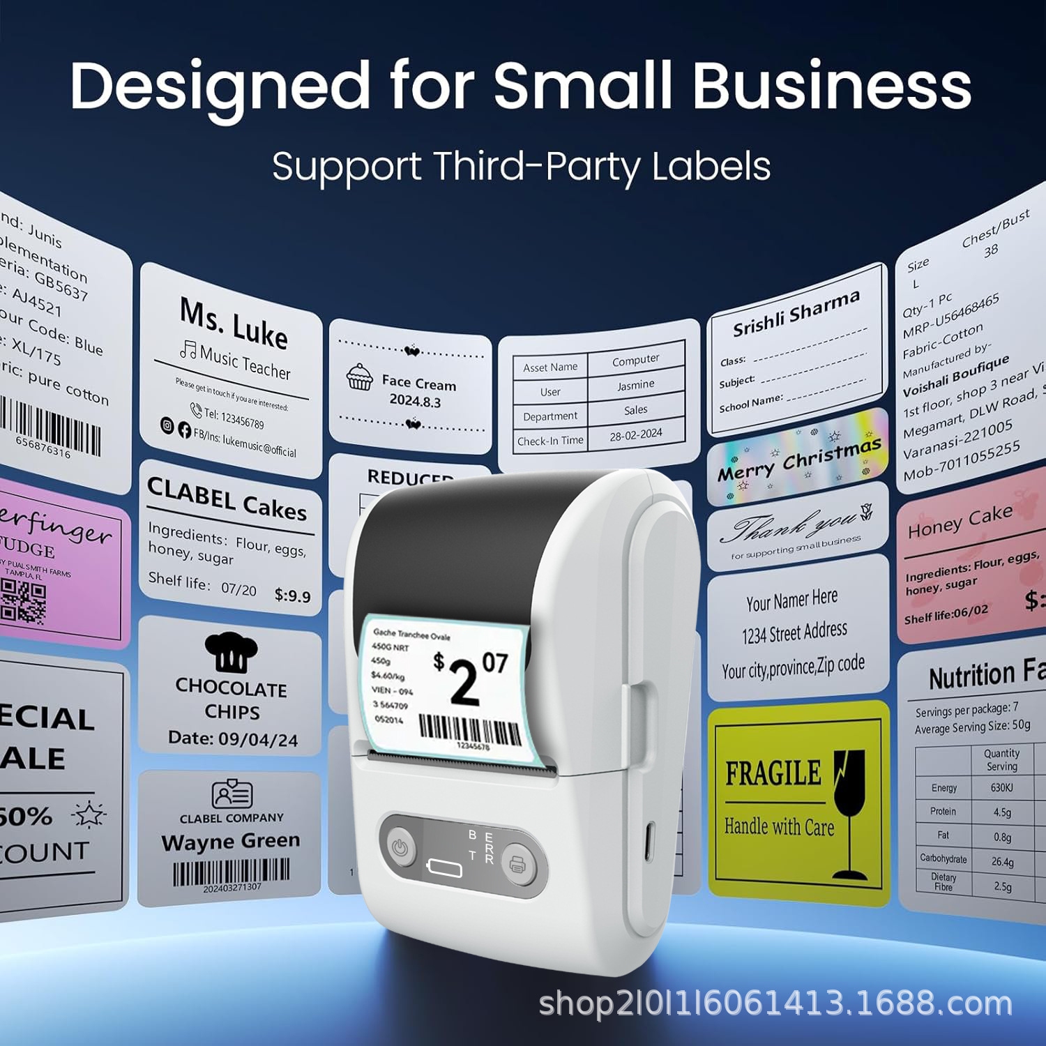 Mini Thermal Label Printer Portable Printer List Name Classification Identification Clothing Label Printer Suitable for Small Business, Mailing,