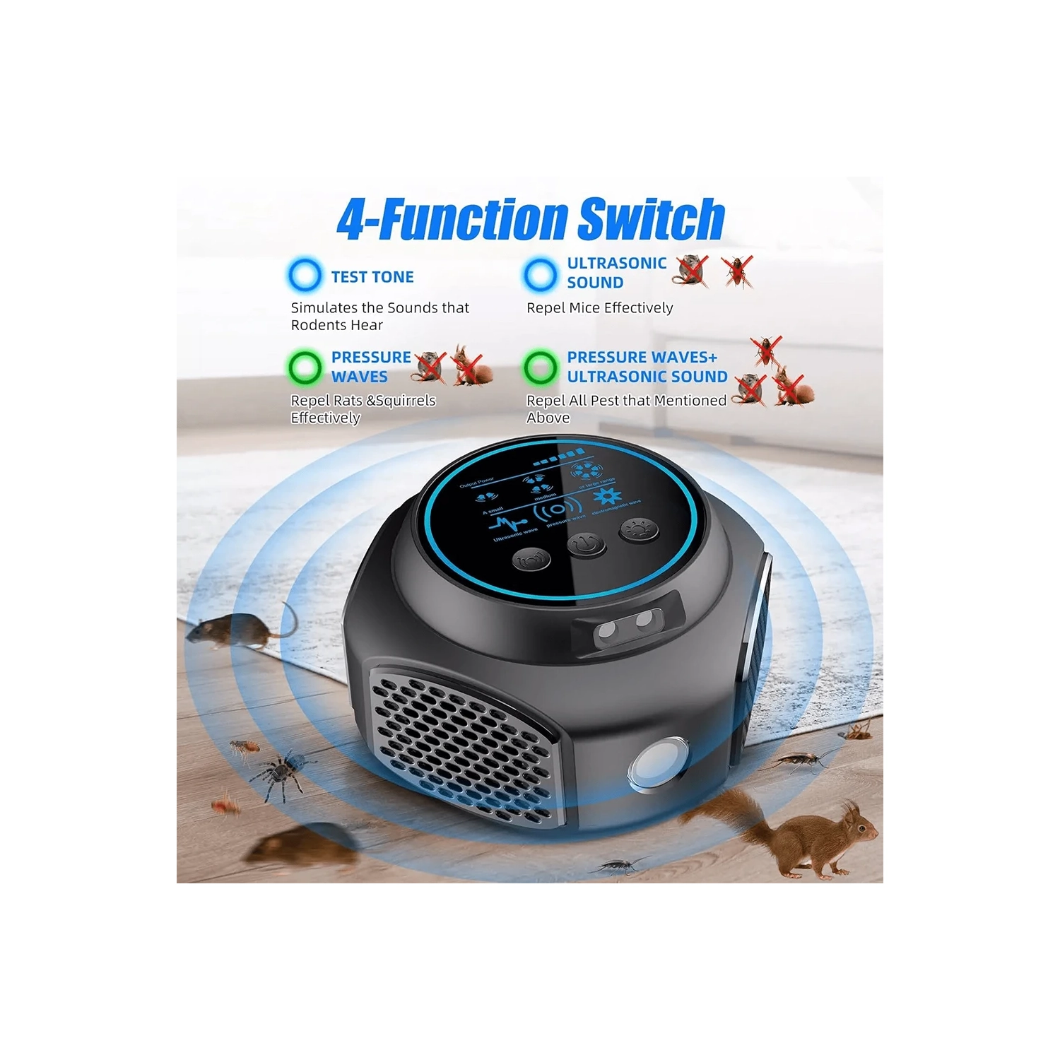 Répulsif de rongeurs à enfichage ultrasonique, chasse-souris intérieur, dissuasif électronique de rongeurs, souris et contrôle de l'écureuil pour la