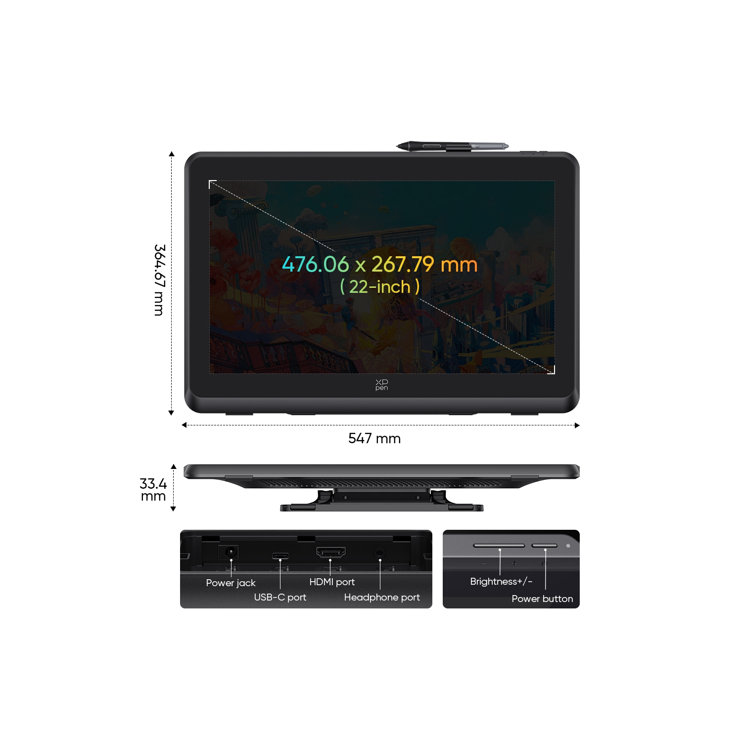 Tablette de dessin 130 % sRVB 22&nbsp;po de XPPen – Tablette artistique haute précision avec 16384 stylet à pression