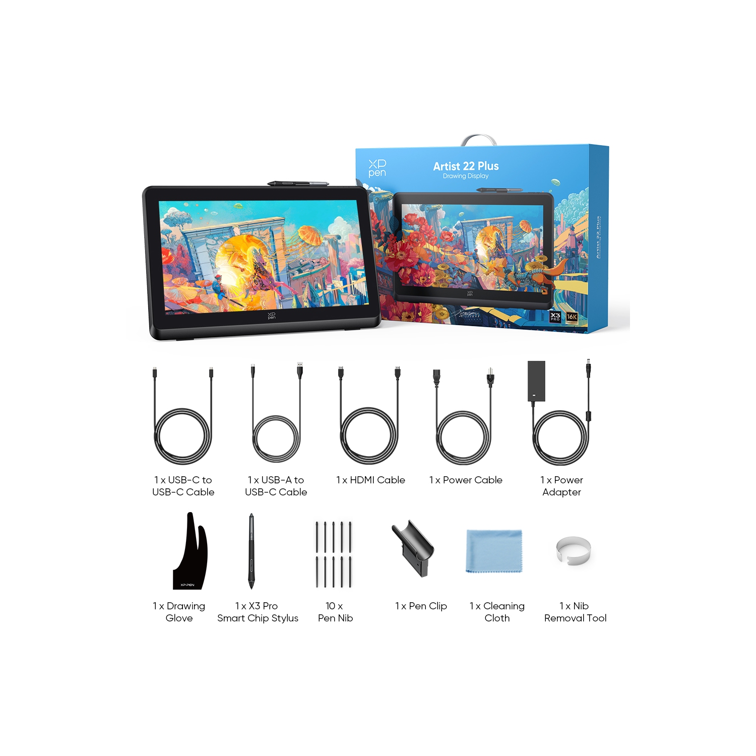 Tablette de dessin 130 % sRVB 22&nbsp;po de XPPen – Tablette artistique haute précision avec 16384 stylet à pression