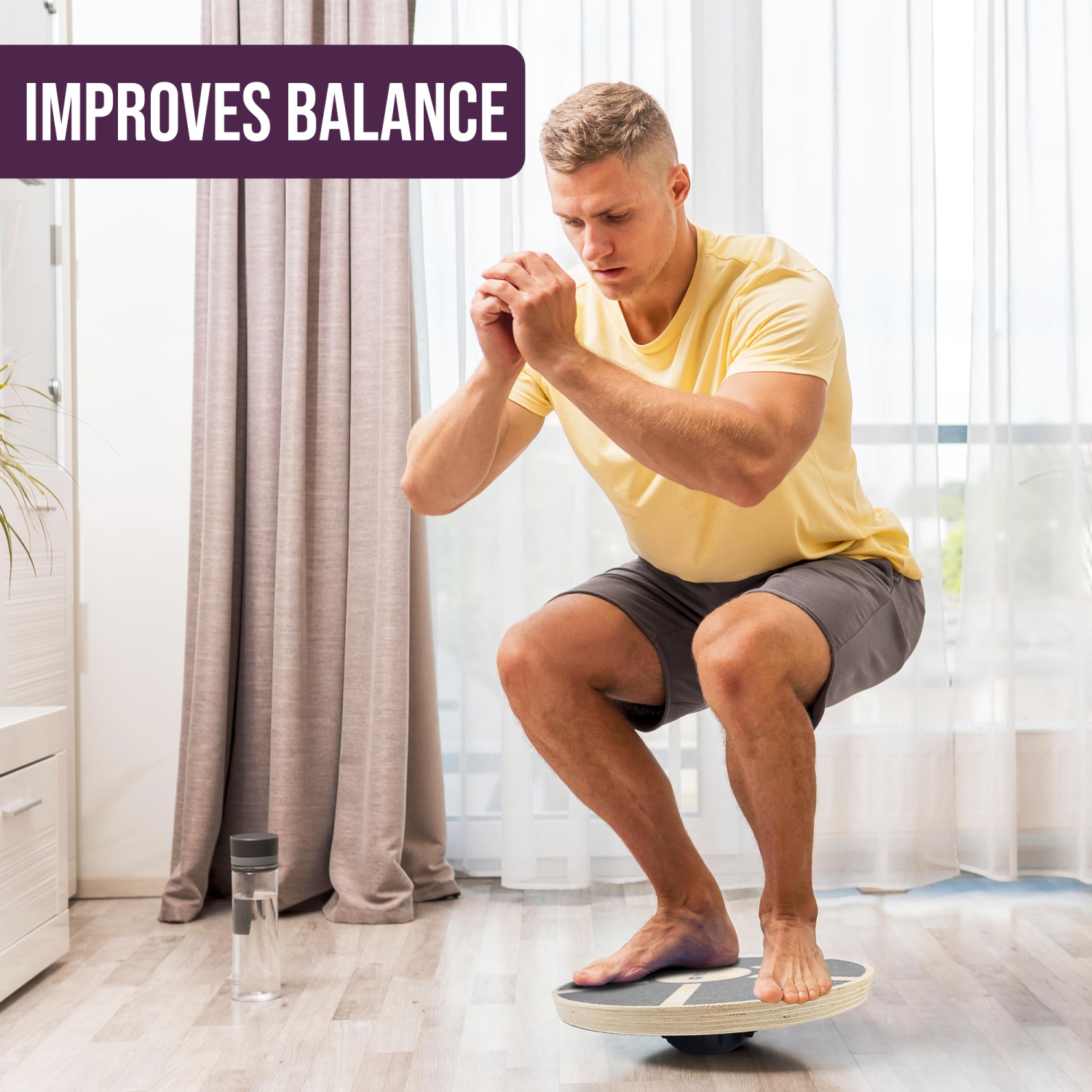 PRISP Wooden Wobble Balance Board - Round Stability Trainer for Standing Desk, Core Exercises, Ankle Training, Home Gym and Fitness; Wood Balancing