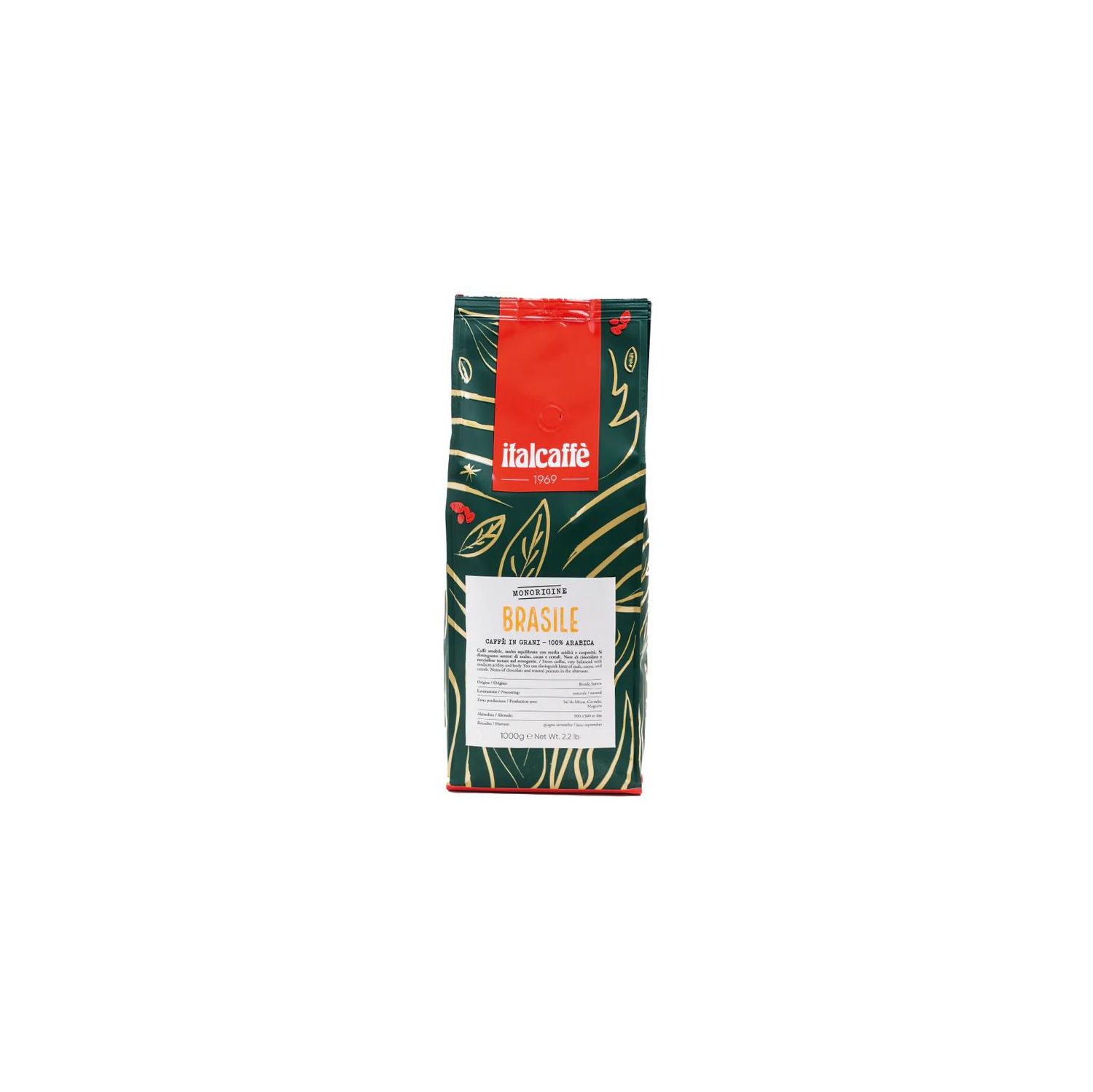 Italcaffe ESPRESSO 100% Arabica Brazilian Single Origin Coffee Beans 1kg