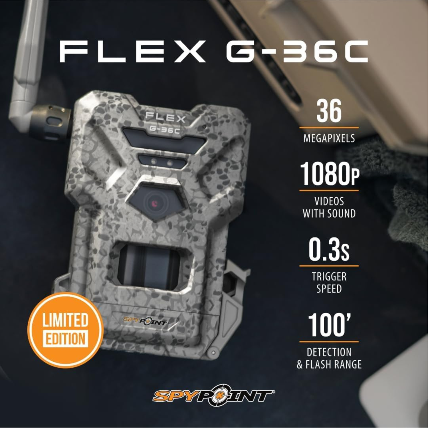 SPYPOINT Flex G-36-TWIN CAMO | Caméra de sentier cellulaire extérieure | Vidéo 1080p avec son, 36 mégapixels, vitesse de déclenchement 0,3S, flash