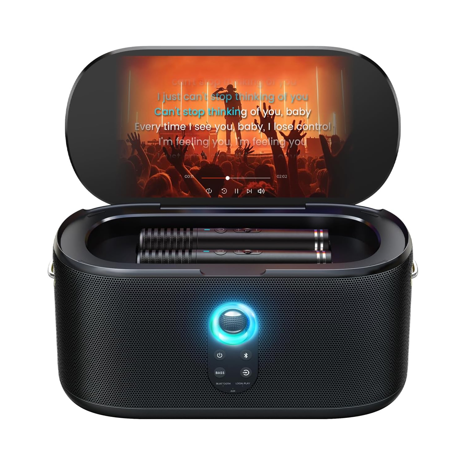 Ikarao Portable Karaoke Machine w/ Lyrics Display, 10.1" Screen Tablet, HDMI for TV, 280W Bluetooth Speaker & 2 Hidden Wireless Self-Charging Mic
