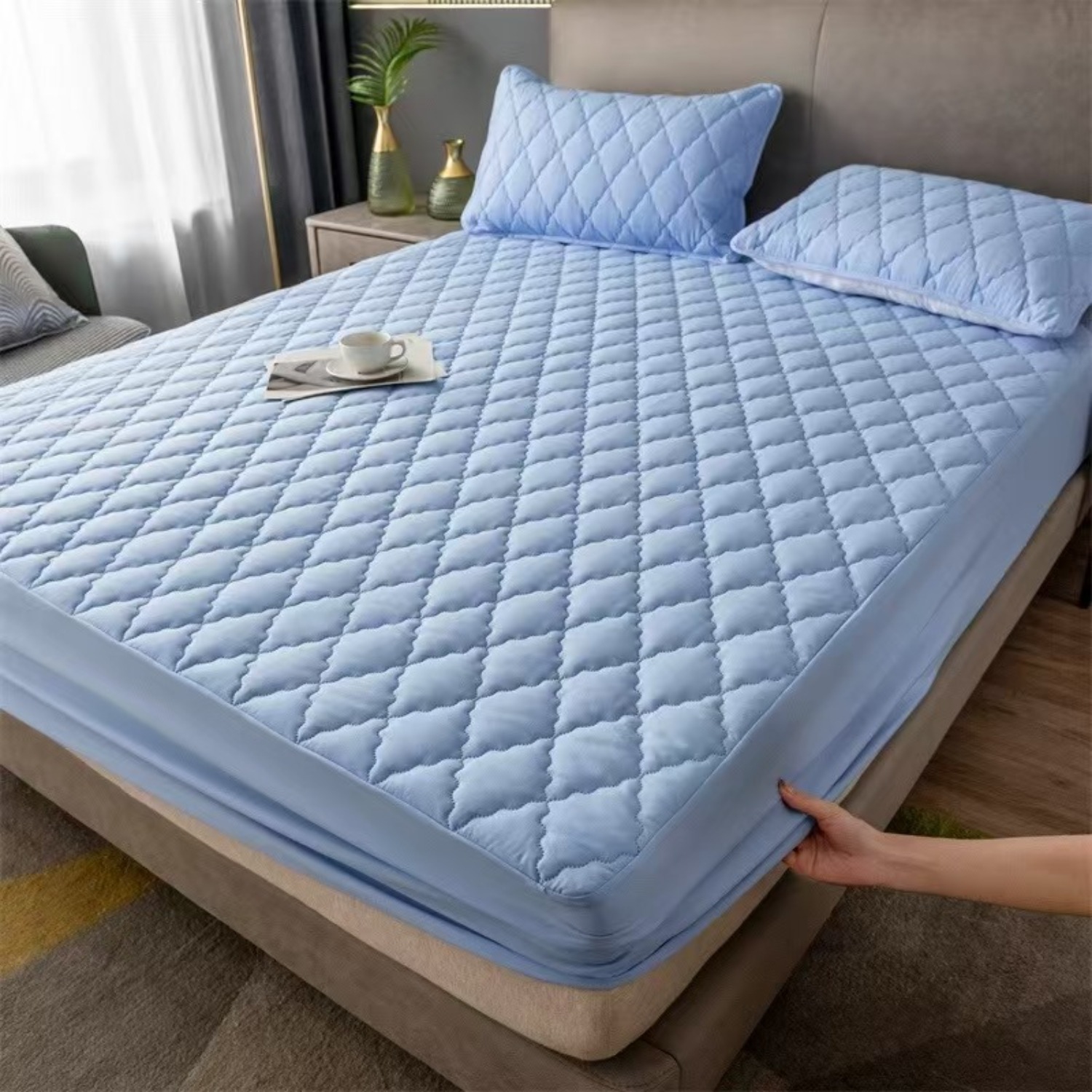 Beddora Waterproof Mattress Protector – Quilted, Breathable, 14" Deep Pocket – Soft, Quiet, Machine Washable – King – Sky Blue