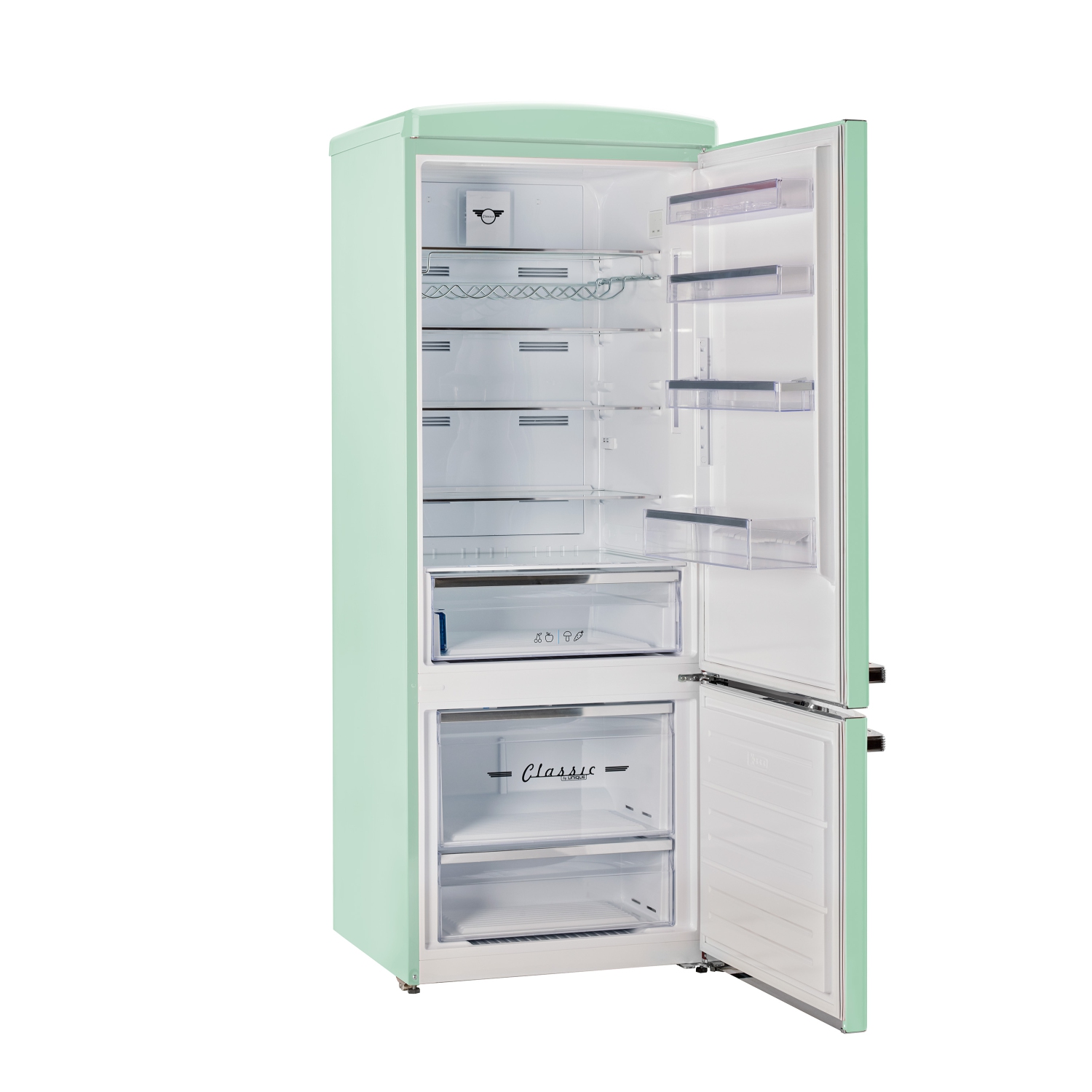 Réfrigérateur à congélateur inférieur rétro classique 16,7&nbsp;pi³ d'Unique Appliances - Vert menthe estival, Energy Star