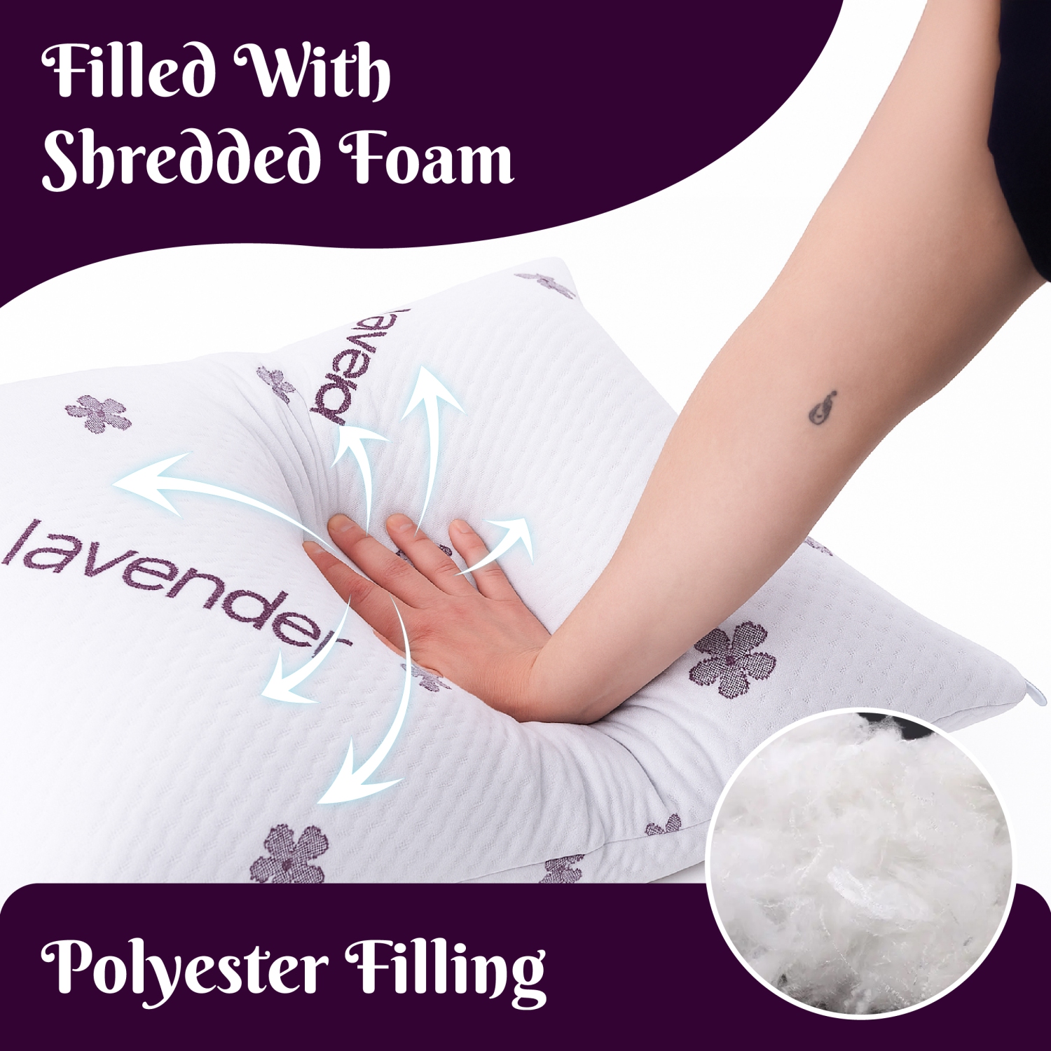 Oreiller infusé de lavande Beddora – Ensemble de 2 – Parfum apaisant, housse souple et soutien moelleux – 20 x 26&nbsp;po