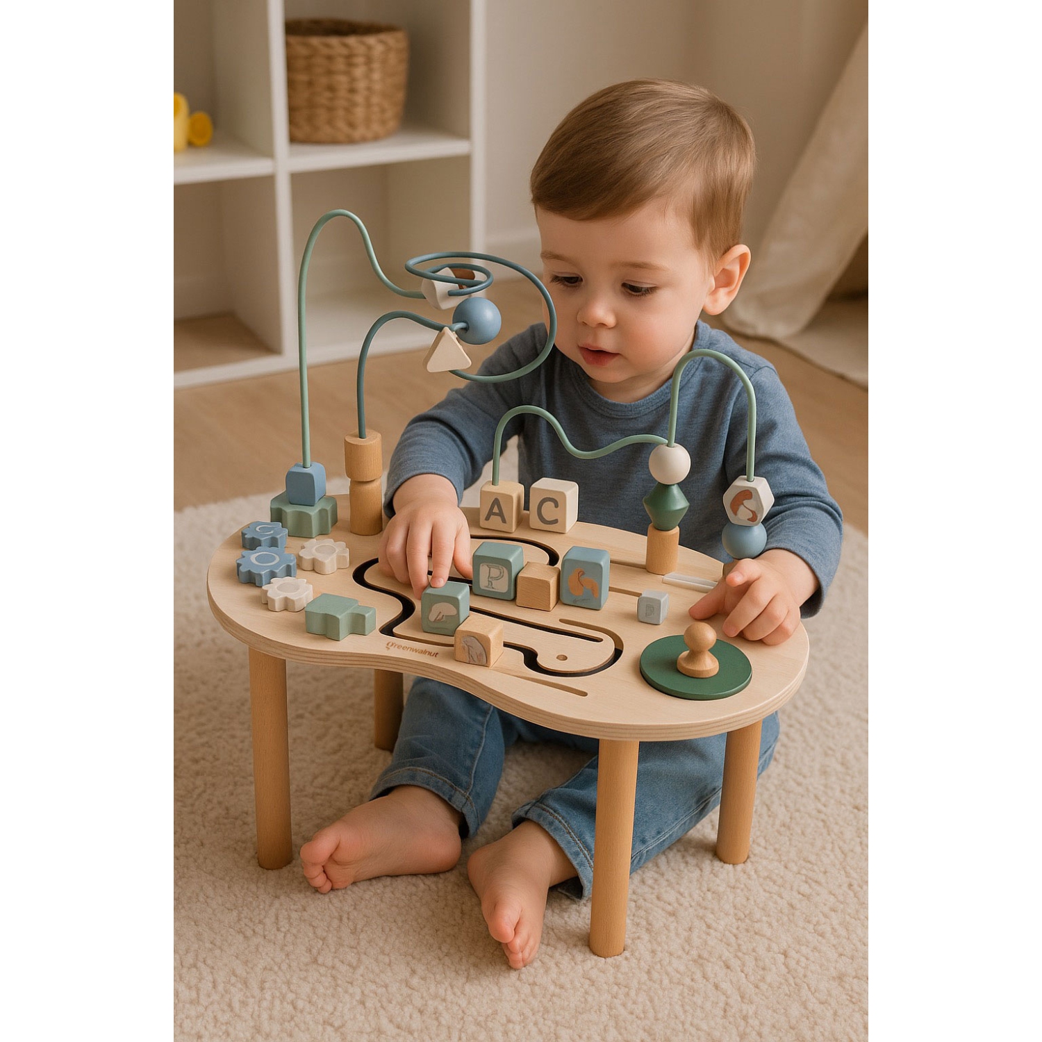 Table d'activités en bois Montessori de GreenWalnut | Tableau occupé | Table d'apprentissage