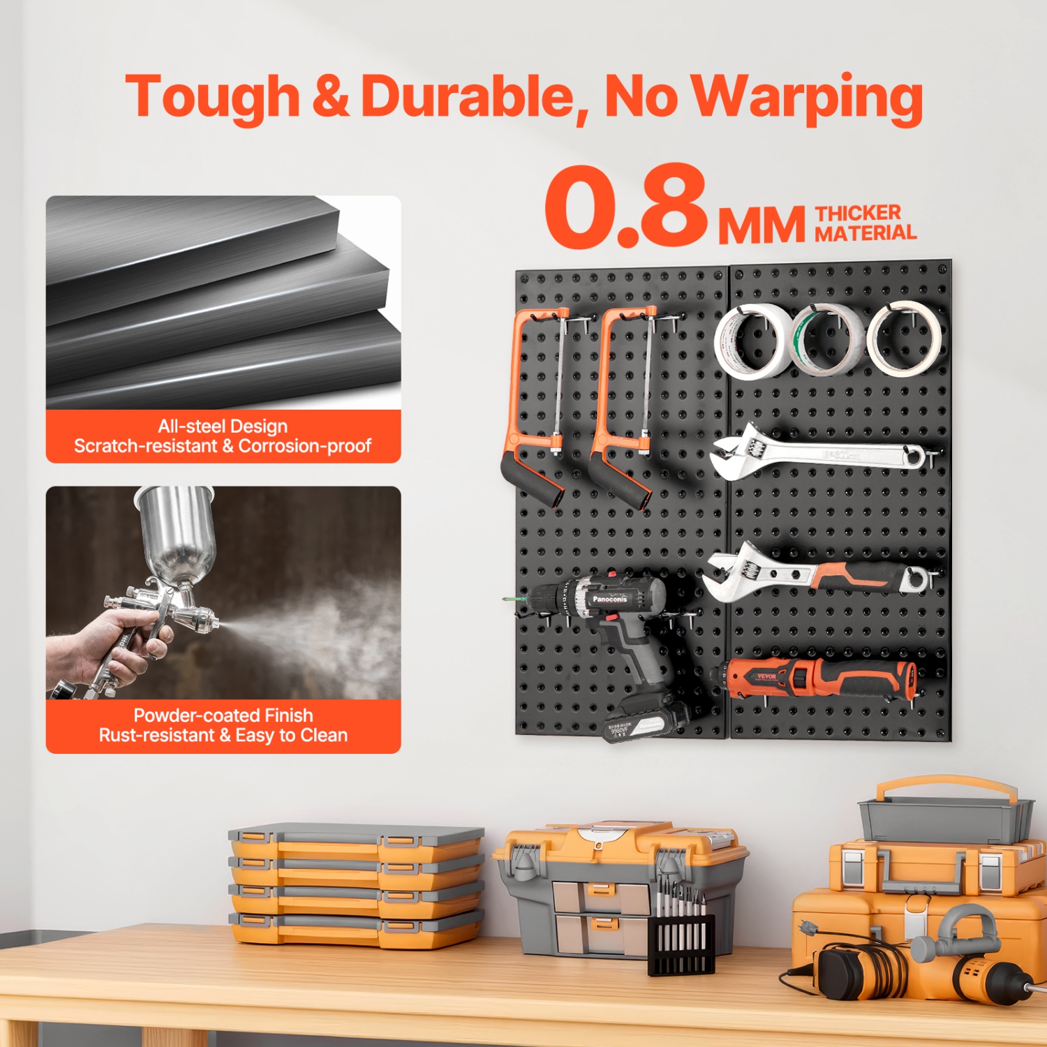 VEVOR 24" x 12" Metal Pegboard Panels, 2 Panels, Steel Peg Board Wall Organizer, for Living Room Garage Tool Storage Workbench Office Organization