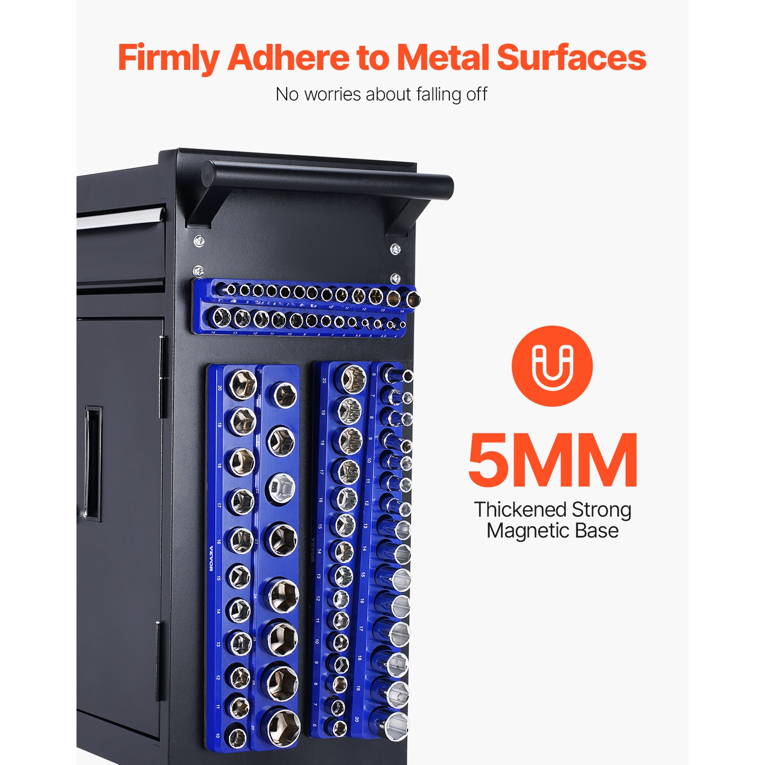 VEVOR 6PCS Magnetic Socket Organizer Set, 1/4'',3/8'' & 1/2'' Metric SAE Socket Trays with Clear Labels,Hold up to 143PCS Standard & Deep