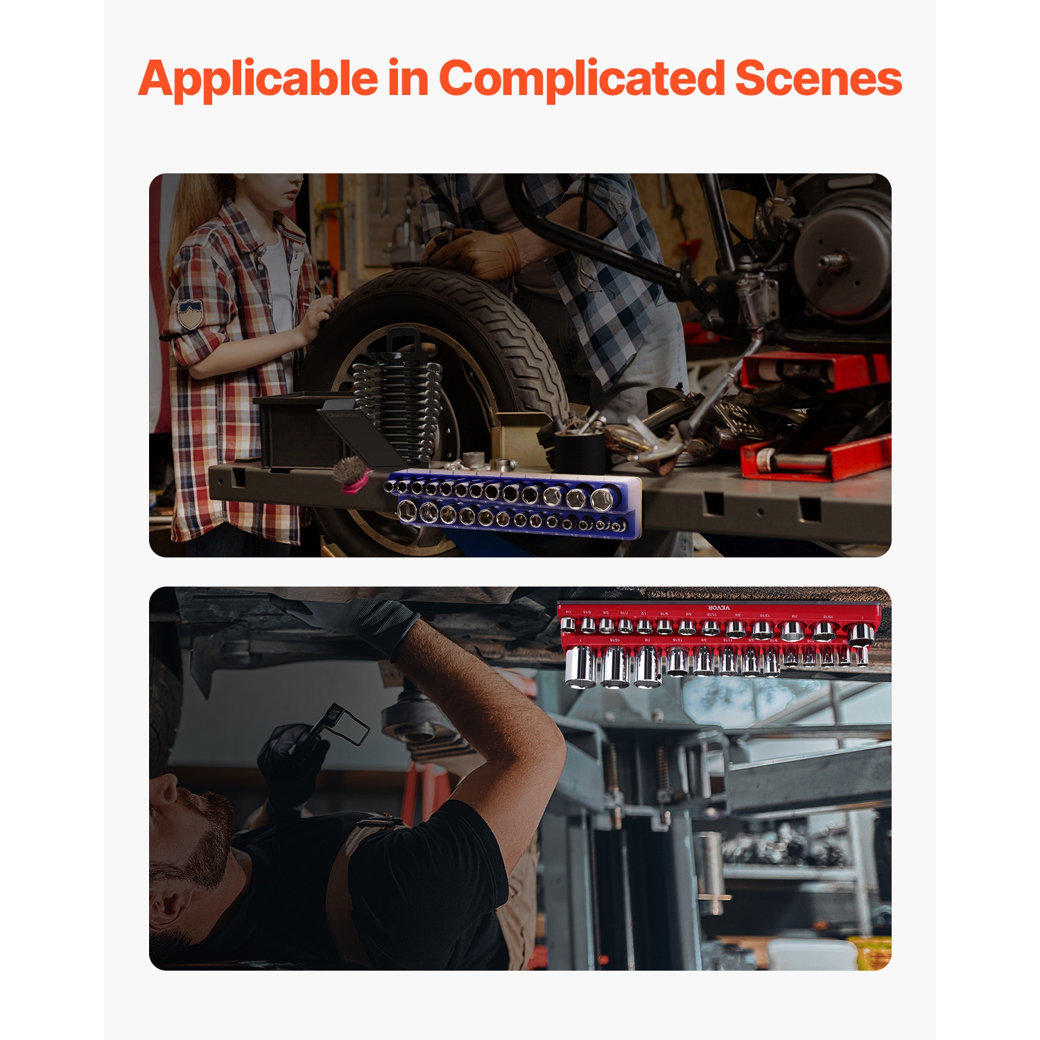 VEVOR 6PCS Magnetic Socket Organizer Set, 1/4'',3/8'' & 1/2'' Metric SAE Socket Trays with Clear Labels,Hold up to 143PCS Standard & Deep