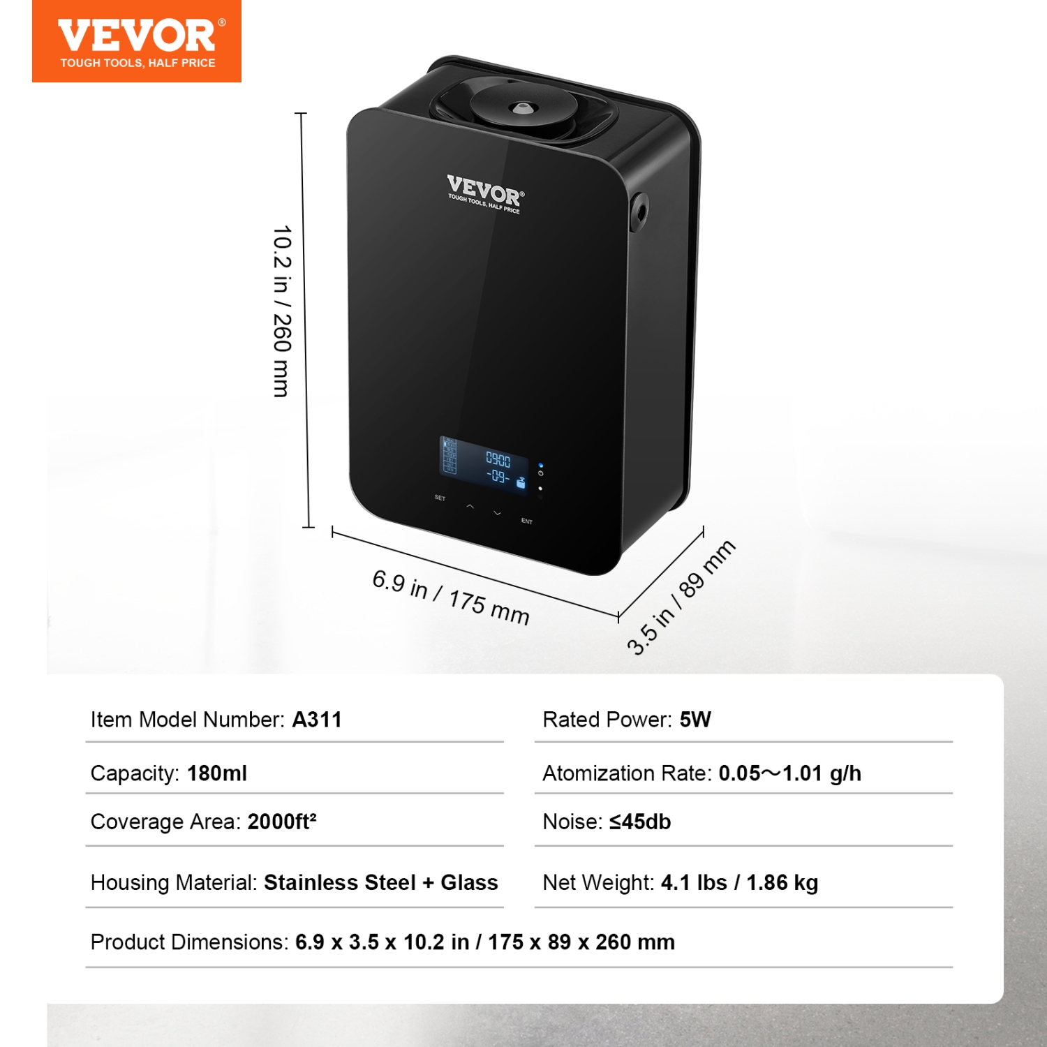 VEVOR 180ml Scent Air Machine, Bluetooth Smart Essential Oil Diffuser, 2000sq. ft Waterless HVAC Scent Diffuser with Cold Air Technology,